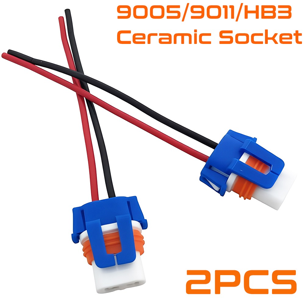 2pcs 9005 HB3 Ceramic Socket Headlight High Beam Wiring Harness Female Connector