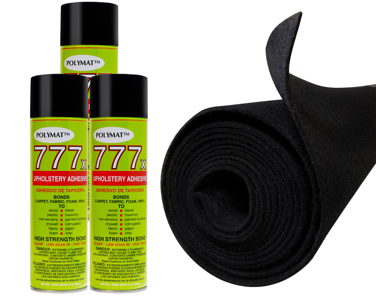 12ft x 45in Black S60 Polymat Carpet 3 CAN 777 GLUE FOR GUN & ROD BOX BOAT liner