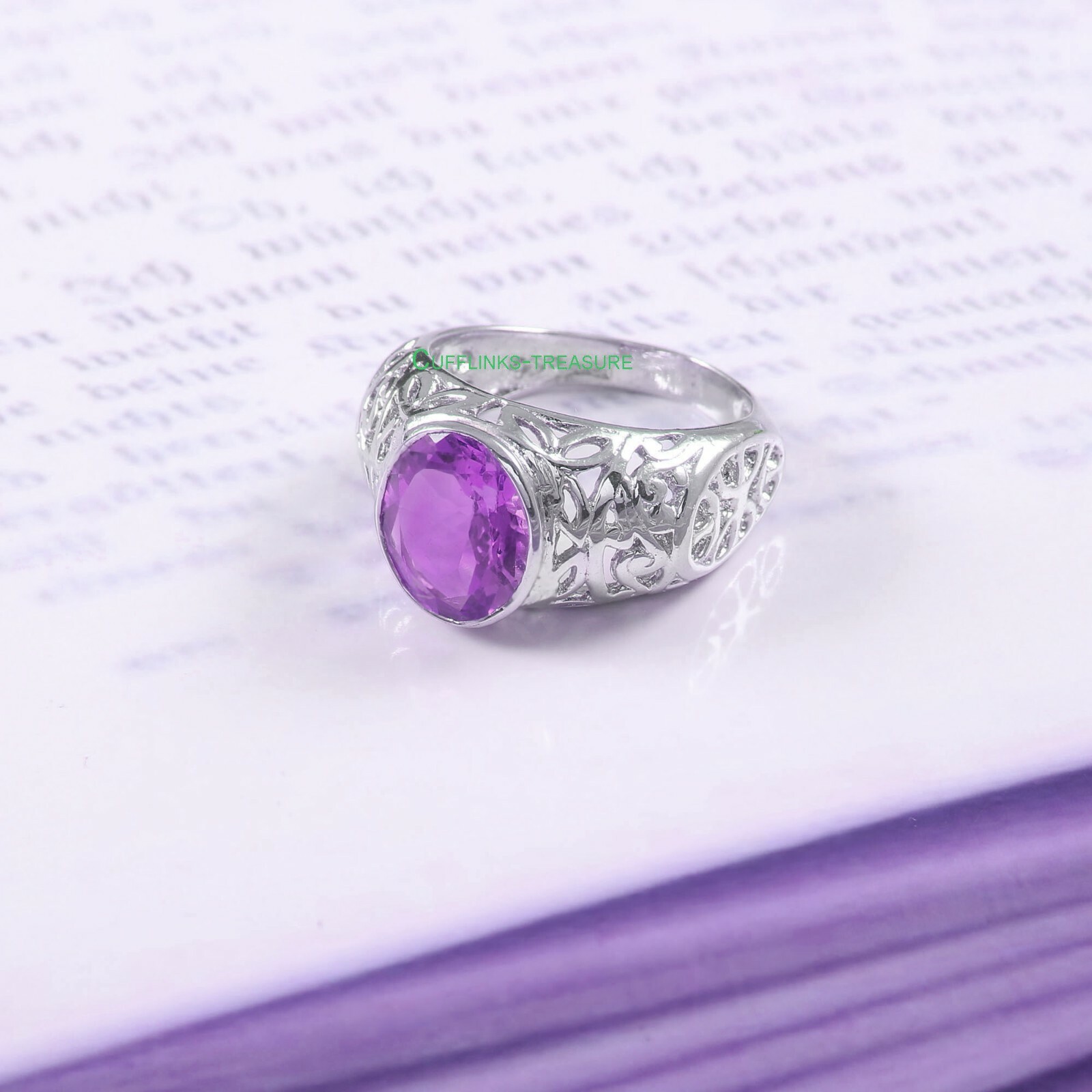 Natural Amethyst Gemstone With 925 Sterling Silver Ring For Men's #5665