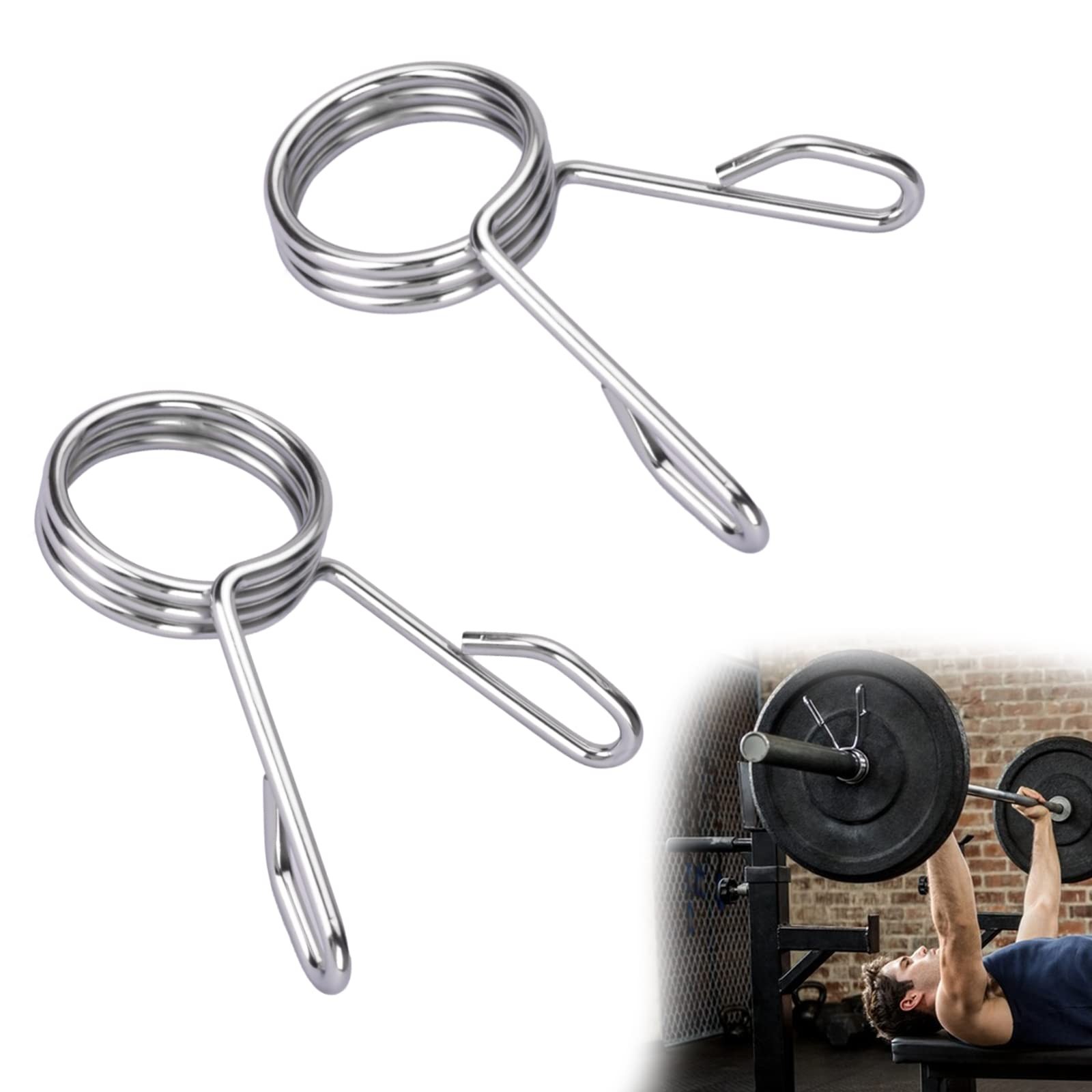 AccEncyc Spring Clip Collars 2 Inch Olympic Barbell Clamps 1 Pair, Sliver