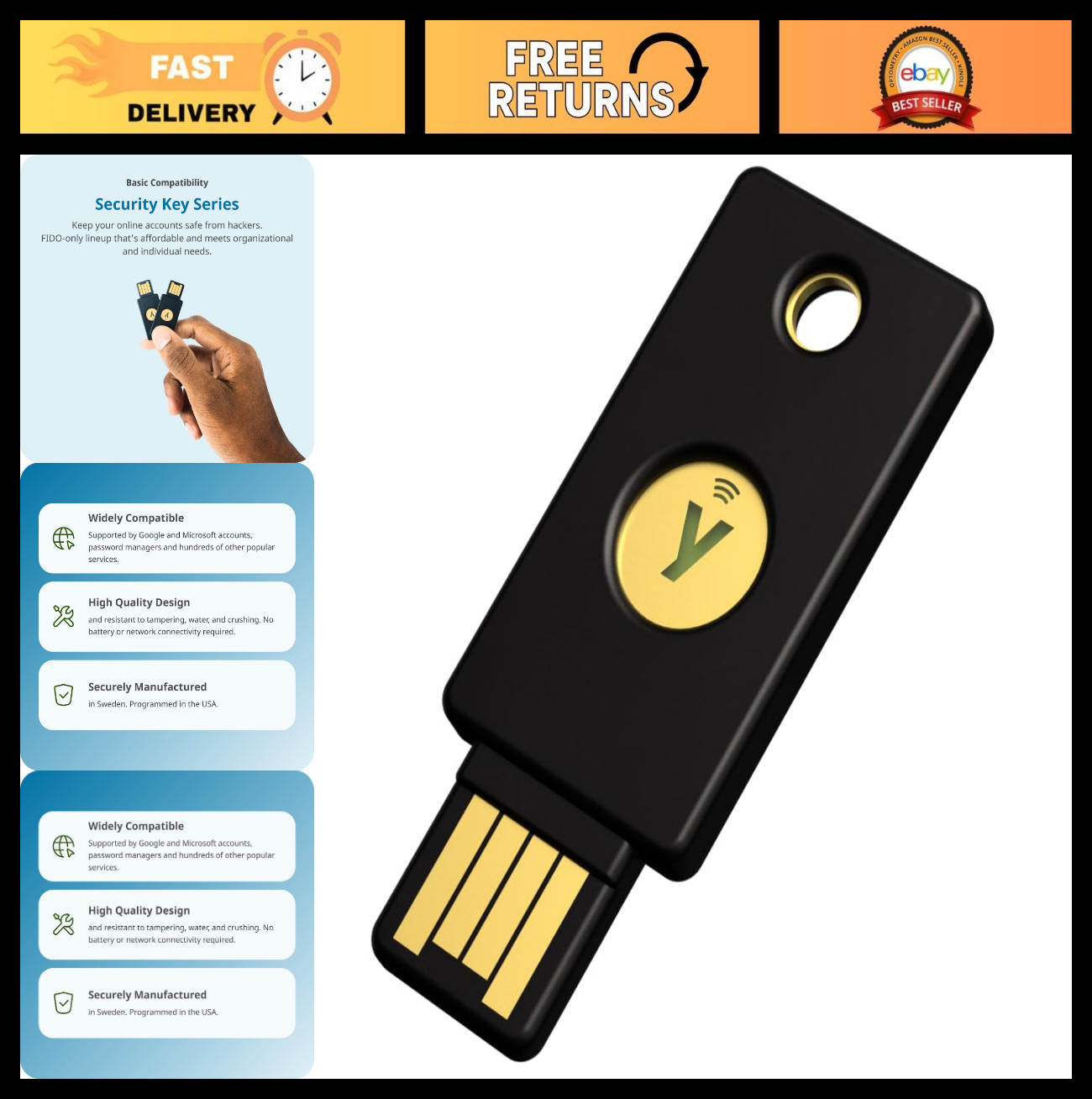 NFC Security Key for Multi-Factor Authentication, USB-A & NFC Compatible, FIDO C