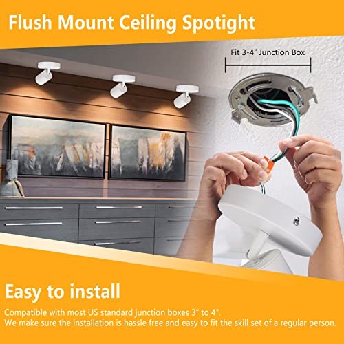 Flush Mount LED Ceiling Spotlight Dimmable Adjustable 2 Pack(3000K) White