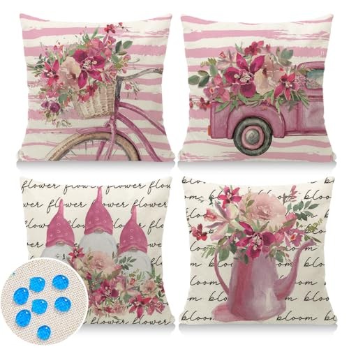 Waterproof Outdoor Pillow Covers 18x18 Inch Set of 4 Summer Spring Floral