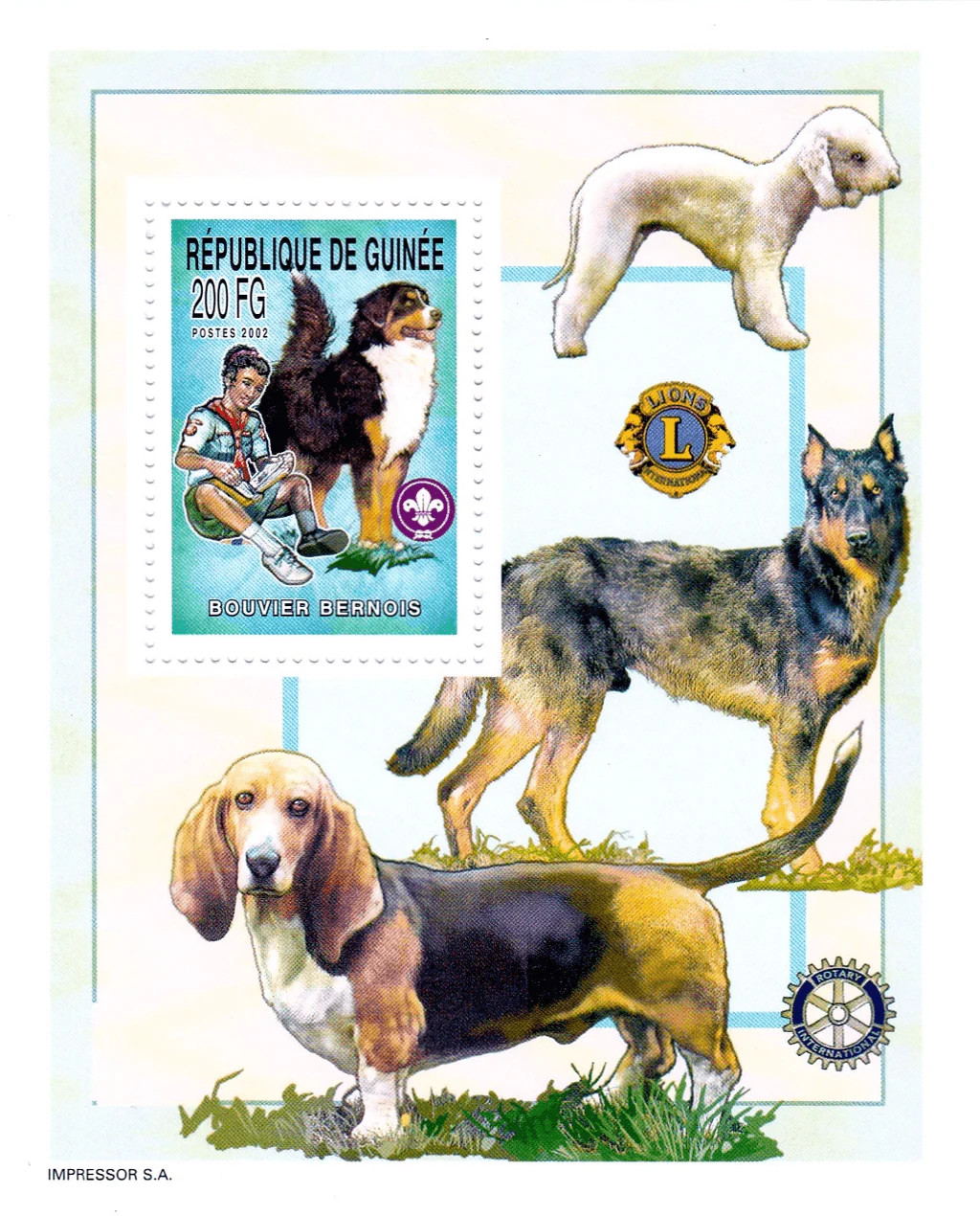 Guinea 2002 Perf Boy Scout And Dogs Luxury Stamp Block N° 4017-4019 BL78