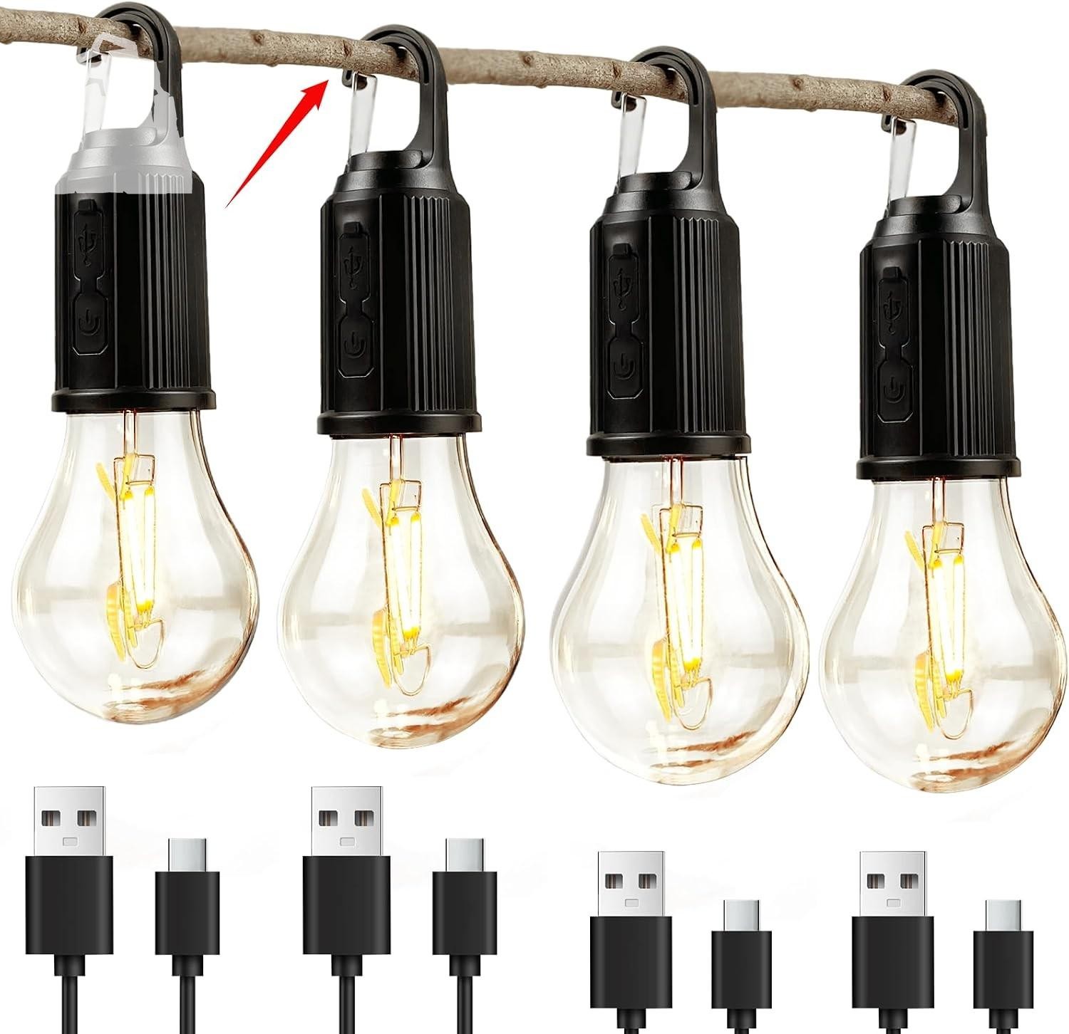 4 Pack Camping Light Tent Lamp Rechargeable LED 3 Brightness Waterproof