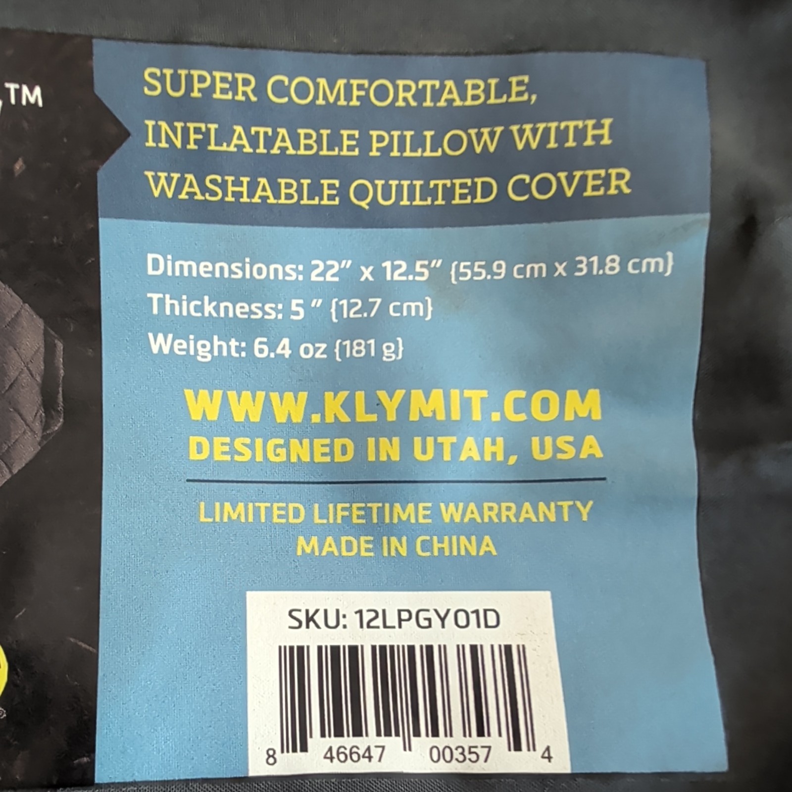KLYMIT | Luxe Camping Pillow | Gray | Inflatable | 2LPGY01D
