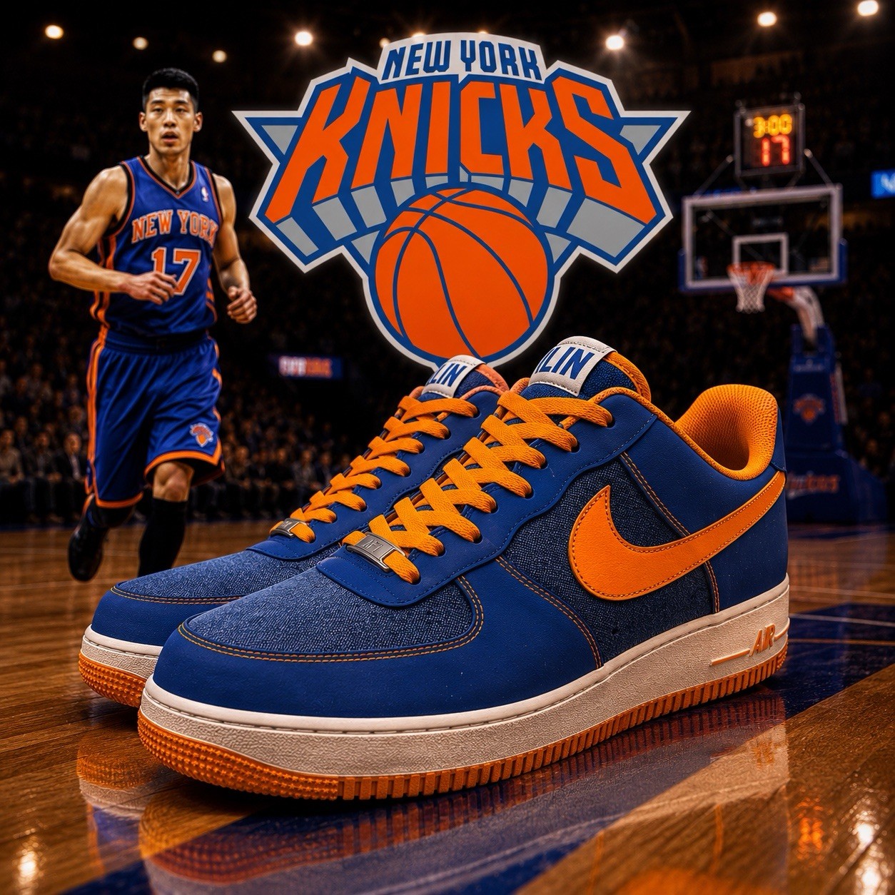 Nike Air Force 1 '07 PE Jeremy Lin Storm Blue/Vivid Orange/White 548559-400 SZ13