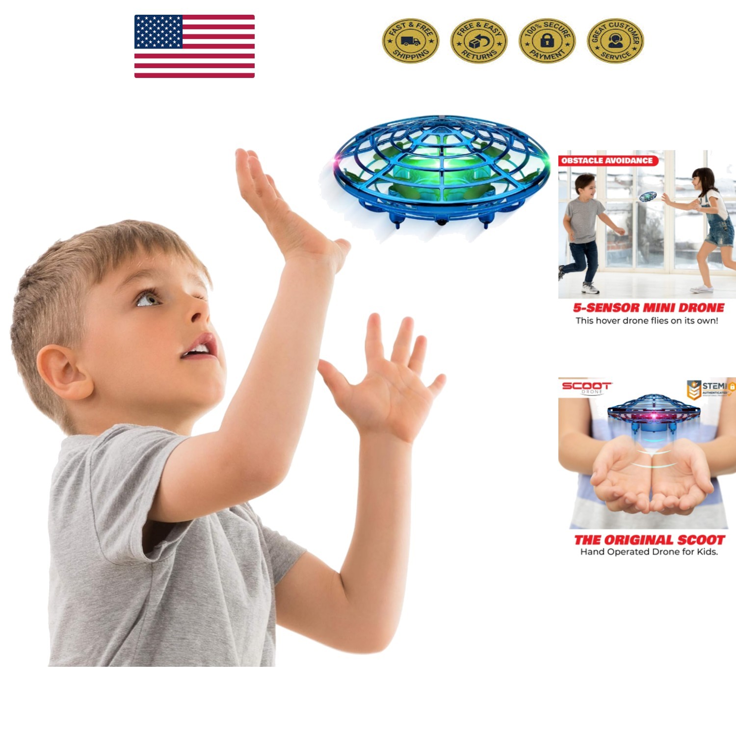 Scoot Hand Operated Indoor Drone - Interactive UFO Toy for Kids & Adults