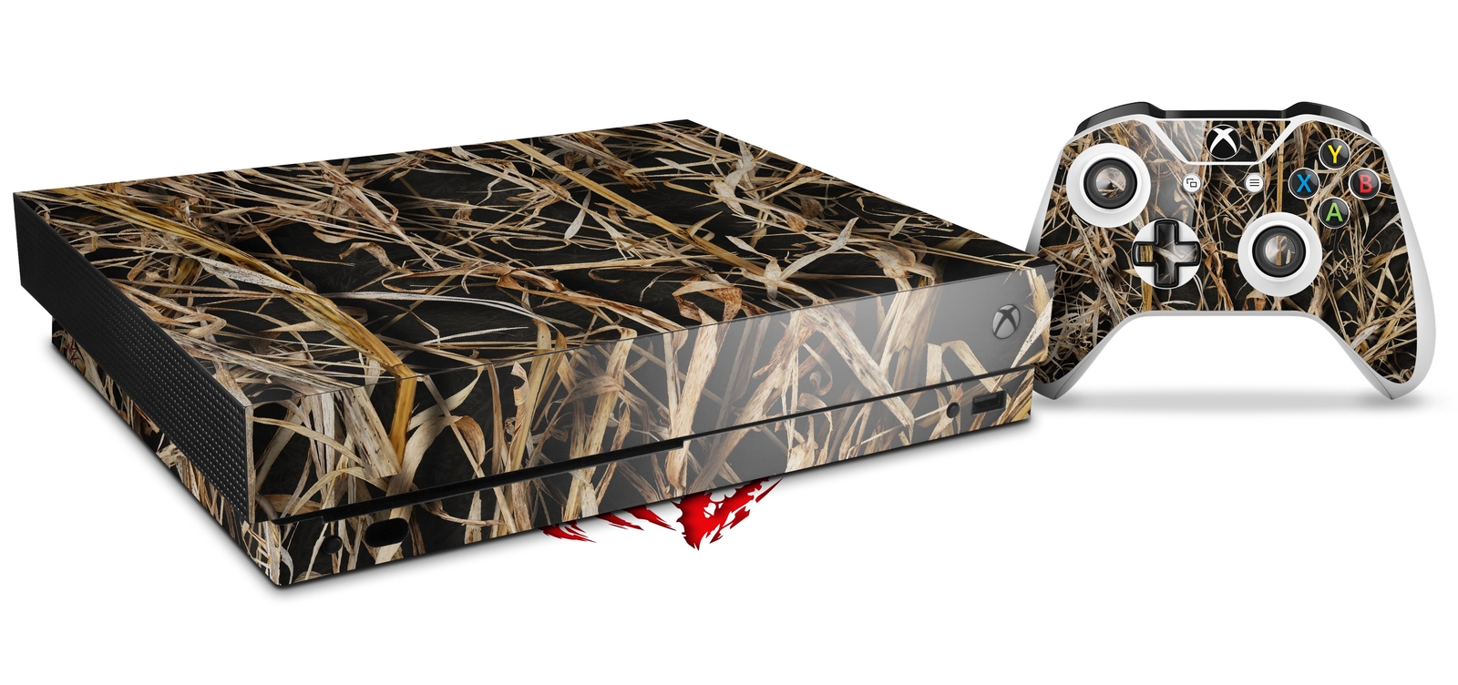 Skin Set for XBOX One X WraptorCamo Grassy Marsh Camo Dark Gray