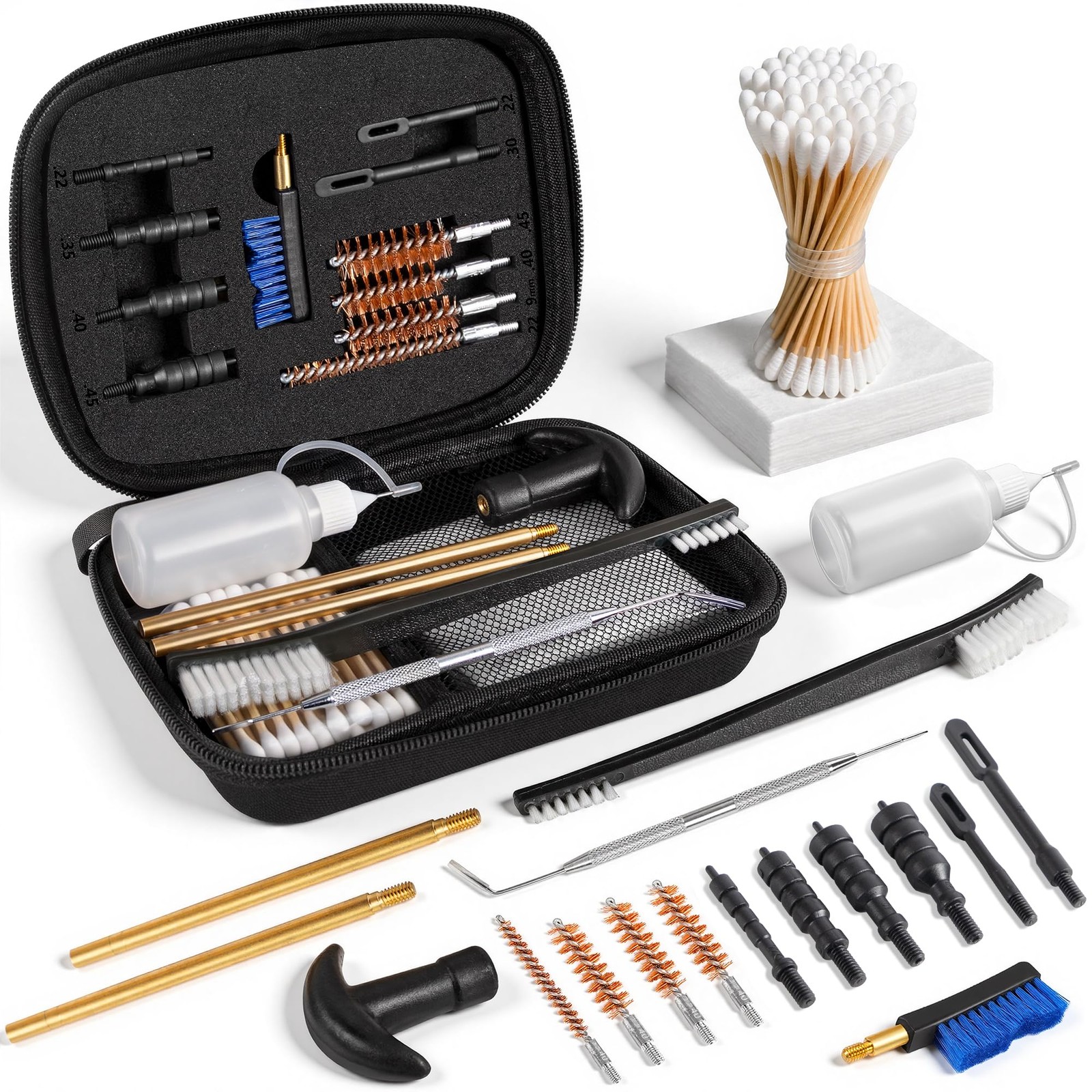 Gun Cleaning Kit Fits .22 .357/9mm .38 .40 .45 Cal Handguns & Pistols Compact...