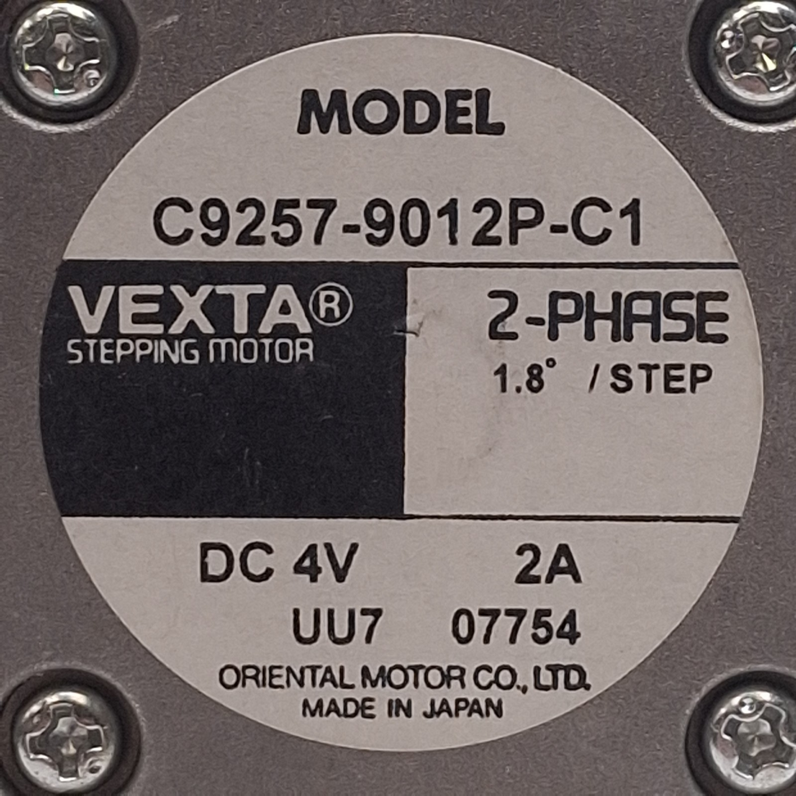 Oriental Motor C9257-9012P-C1 Vexta Stepper Motor, 2-Phase, 1.8°, 4VDC, NEMA 17