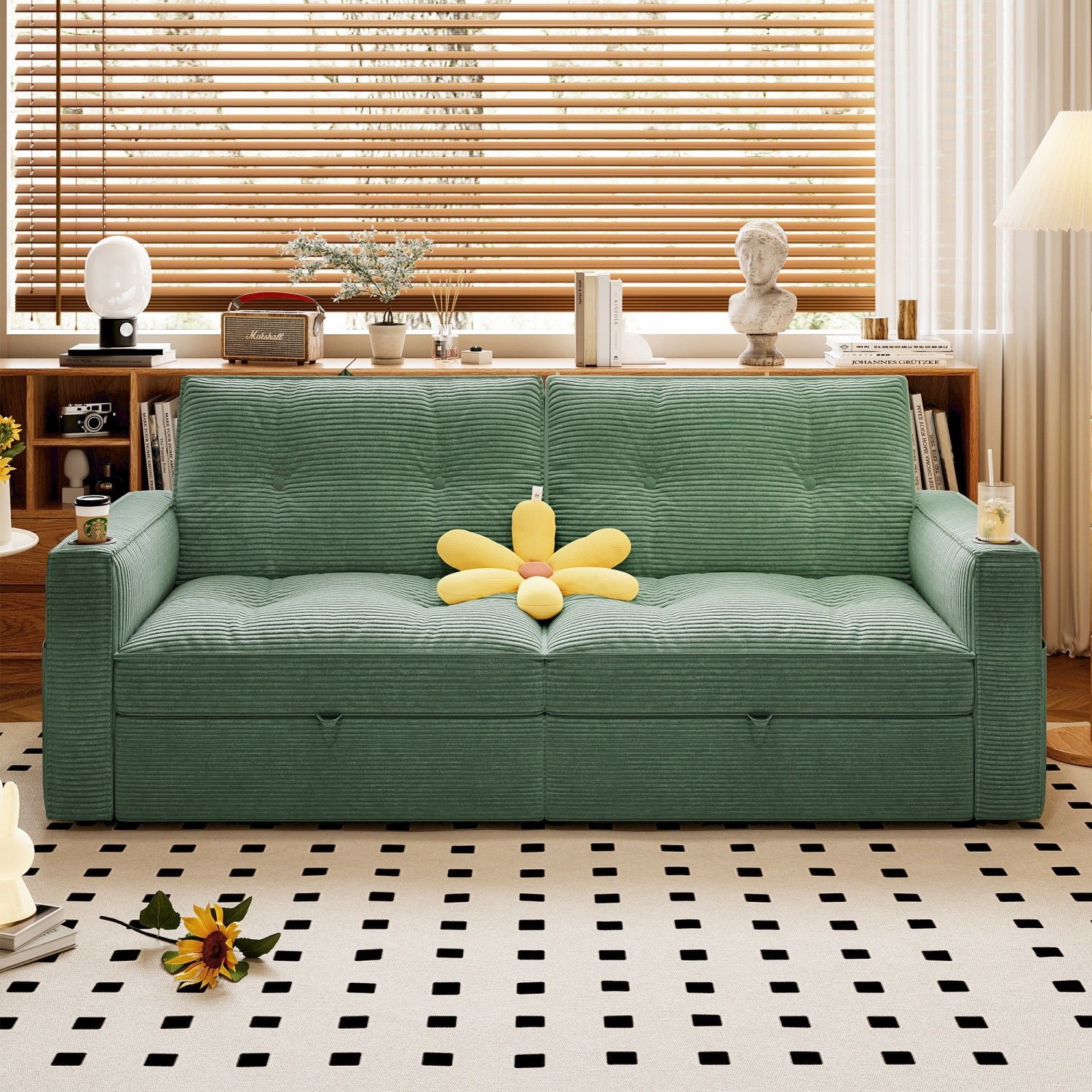Modern Reclining Loveseat 2in1 Folding Sofa Bed w/ Cup Holders for Small Space