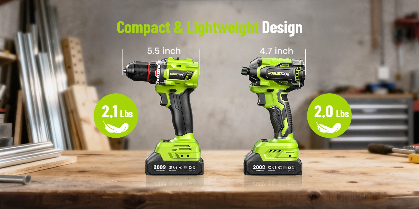 Robustrue 21V Cordless Drill & Impact Driver Combo Tool Set,
