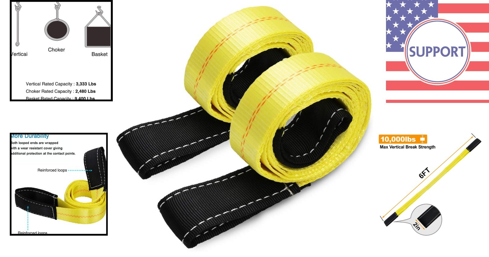 2 Pack 6ft Polyester Recovery Straps – 10,000lbs Break Strength for Safe Lifting