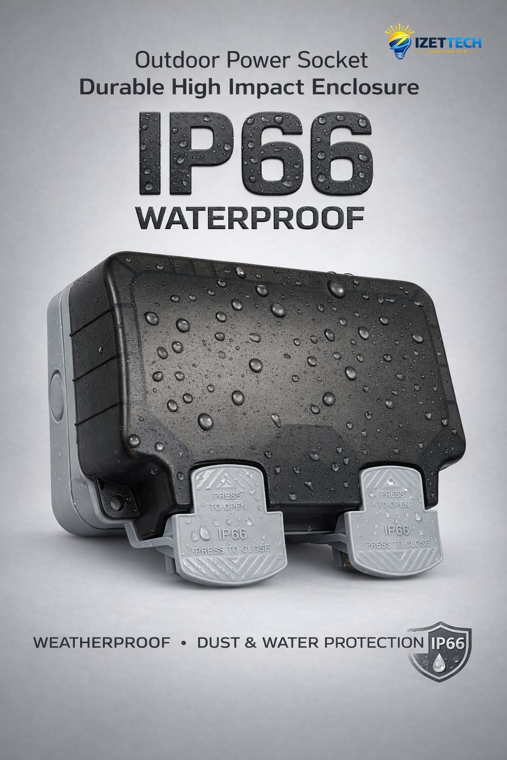 Outdoor Waterproof 13A Double Socket 2 Gang IP66 Weatherproof Switch