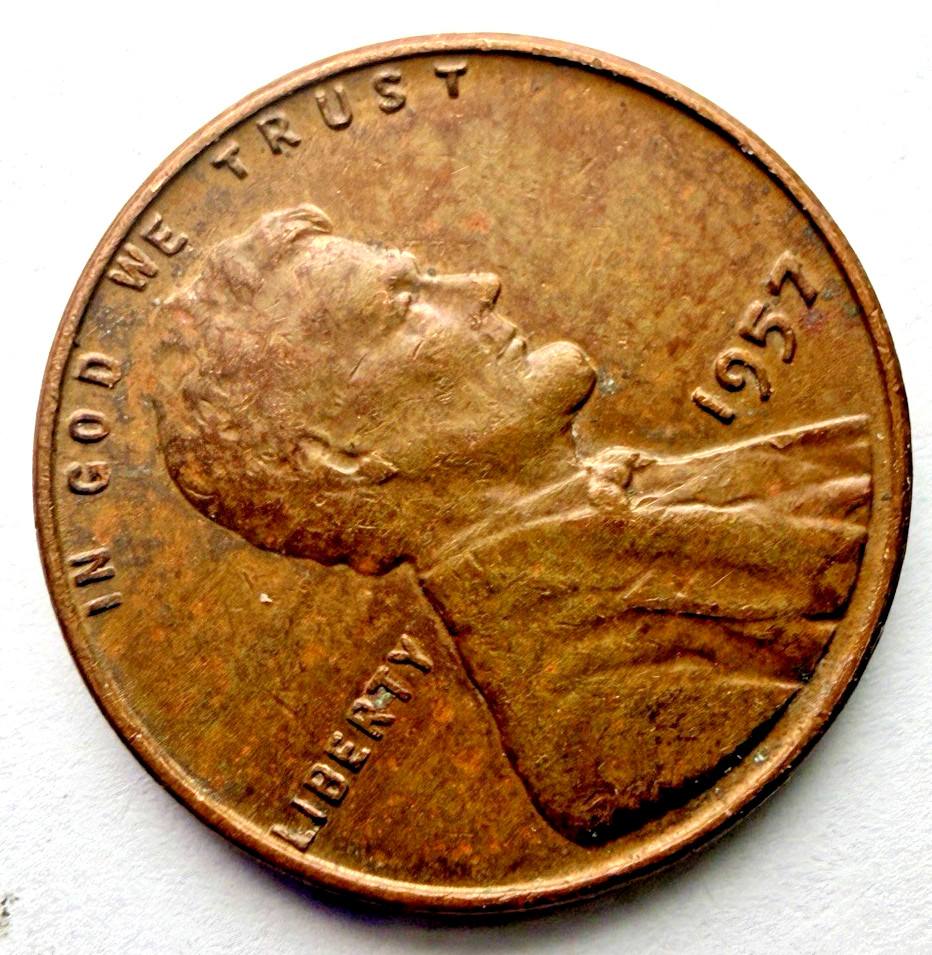 1957 Lincoln Wheat 1c "Woody" ~ Light Obverse Woodgrain ~ Bargain! ~ D20