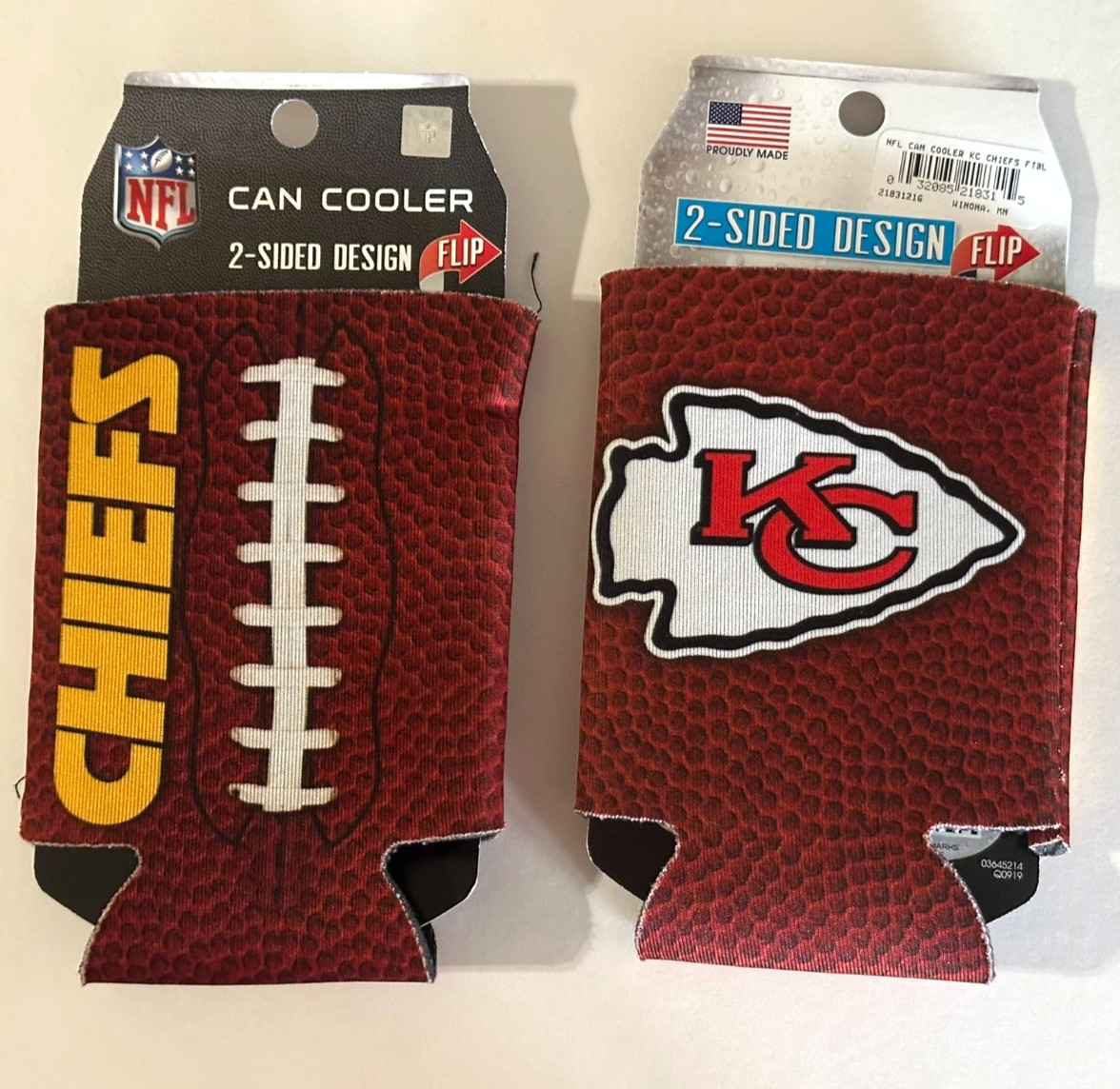 Kansas City Chiefs Football Beer Can Cooler Koozie Holder 2-Sided Design NFL