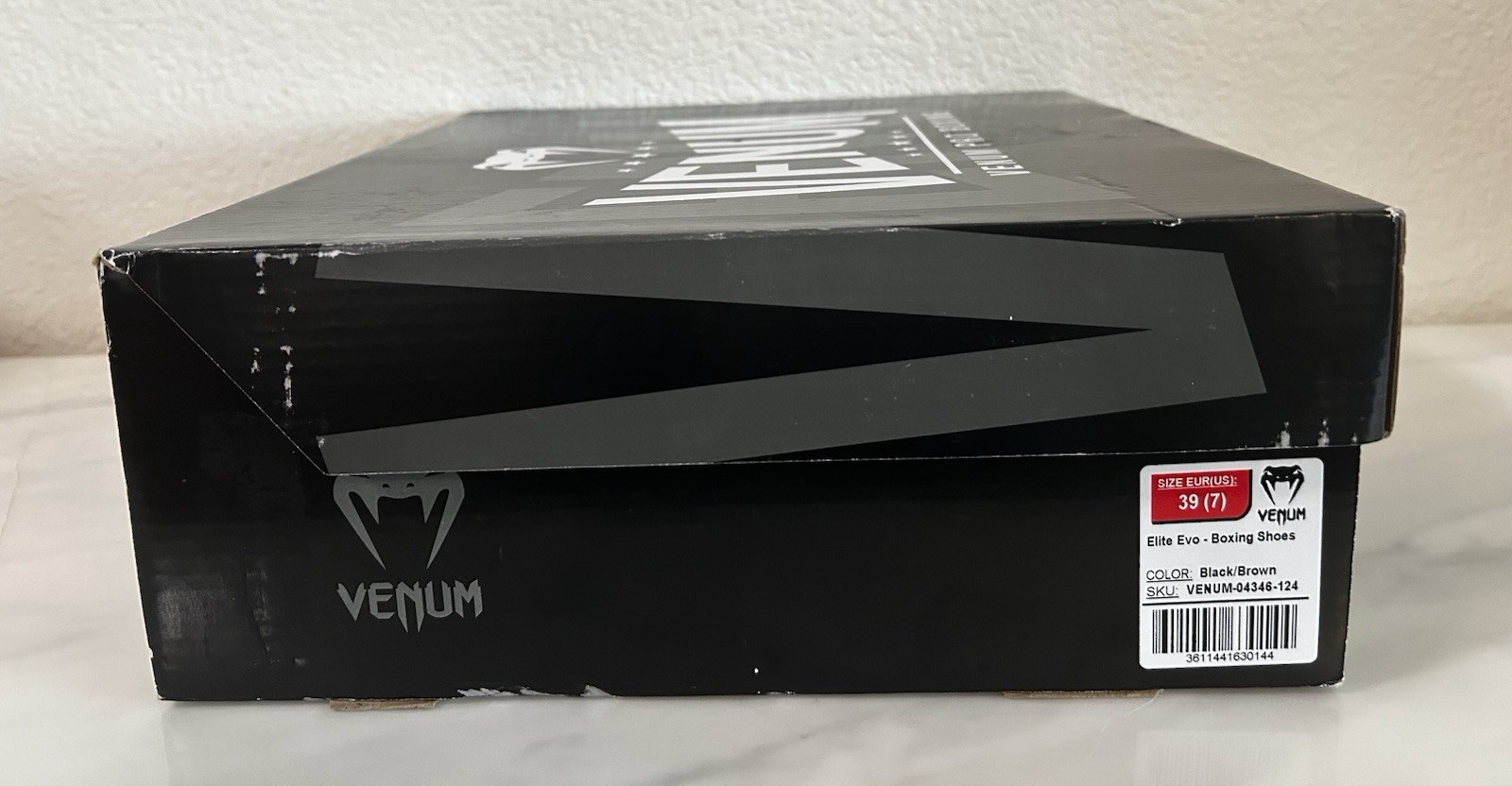 Venum Elite Evo Monogram Boxing Shoes | Black/Brown | Size 7 | EU 39 | Pro Boxer