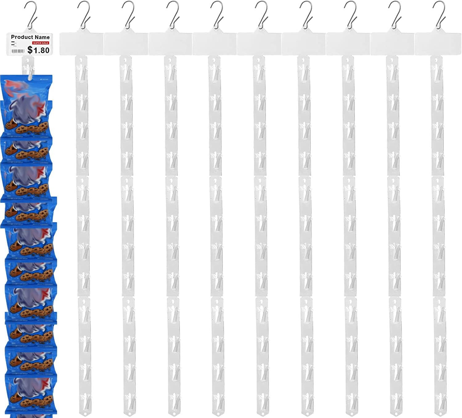 10Pcs Station Display Rack Plastic Hanging Display Strips with Hooks, Merchandis