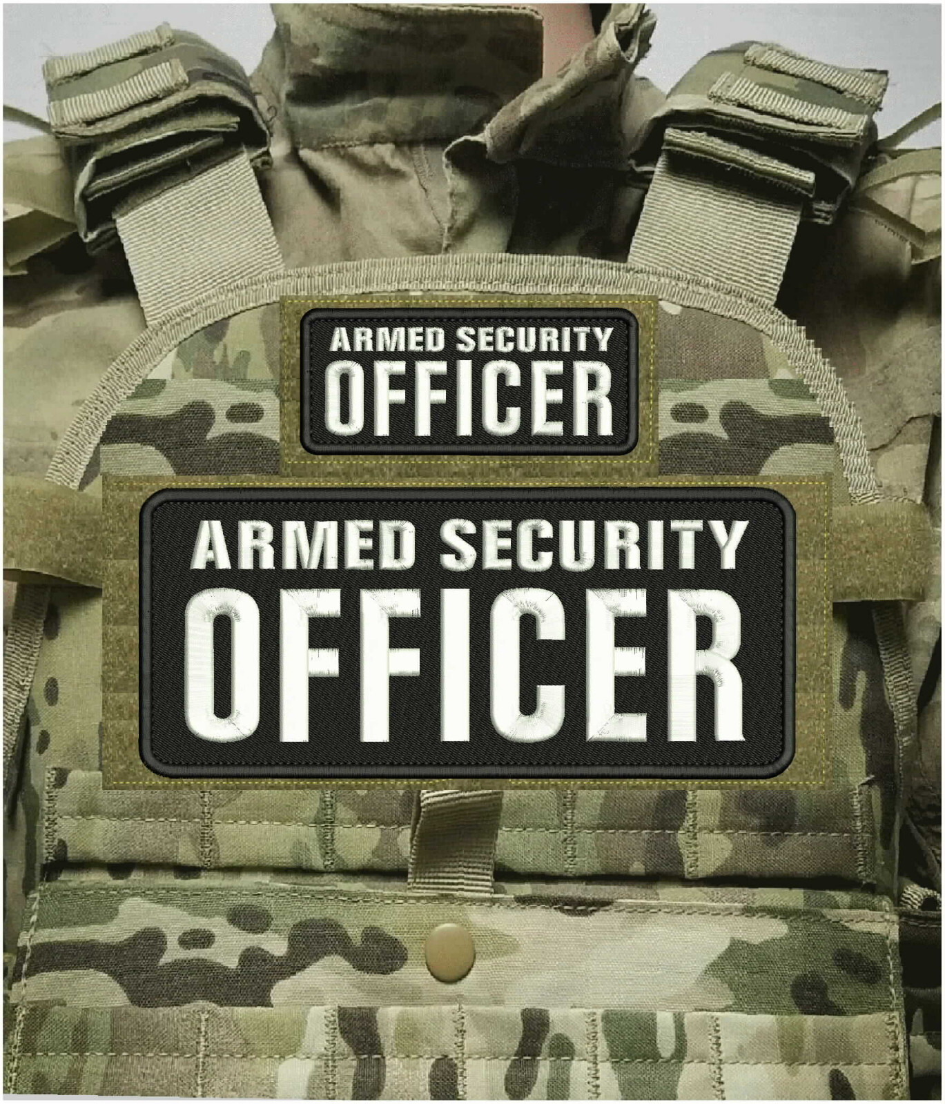 A S OFFICER EMB PATCH 4X10 AND 2X5 HOOK ON BACK WHITE ON BLACK