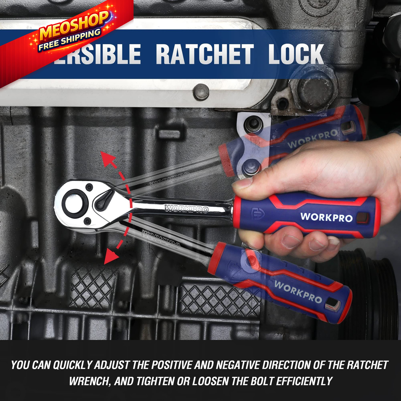 WORKPRO 3-Piece Ratchet Set, 1/4", Set: 3/8", 1/2", Chrome