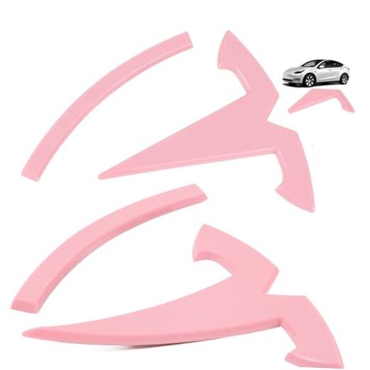 Emblem Accessories Compatible with Model 3 3PCS 3D Logo Decal W-Pink