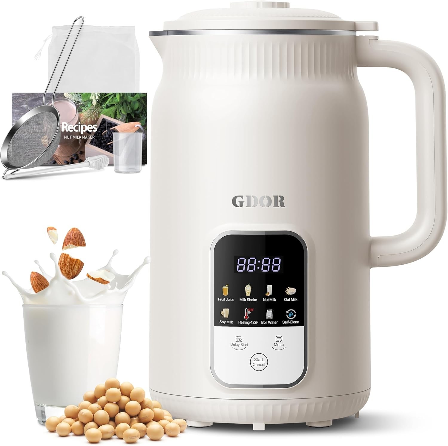GDOR 35oz Nut Milk Maker, 9-in-1 Plant Milk Machine for Homemade Almond/Oat/Soy,