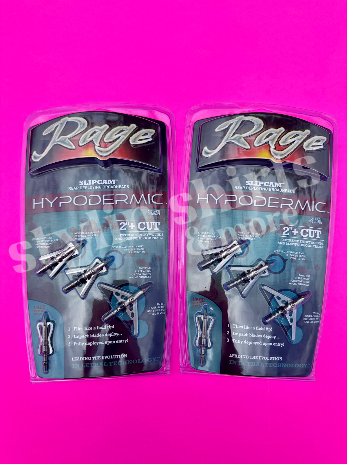 2 pack RAGE Slipcam PRACTICE POINT HYPODERMIC 2" cut 2 blade broadhead 100 grain