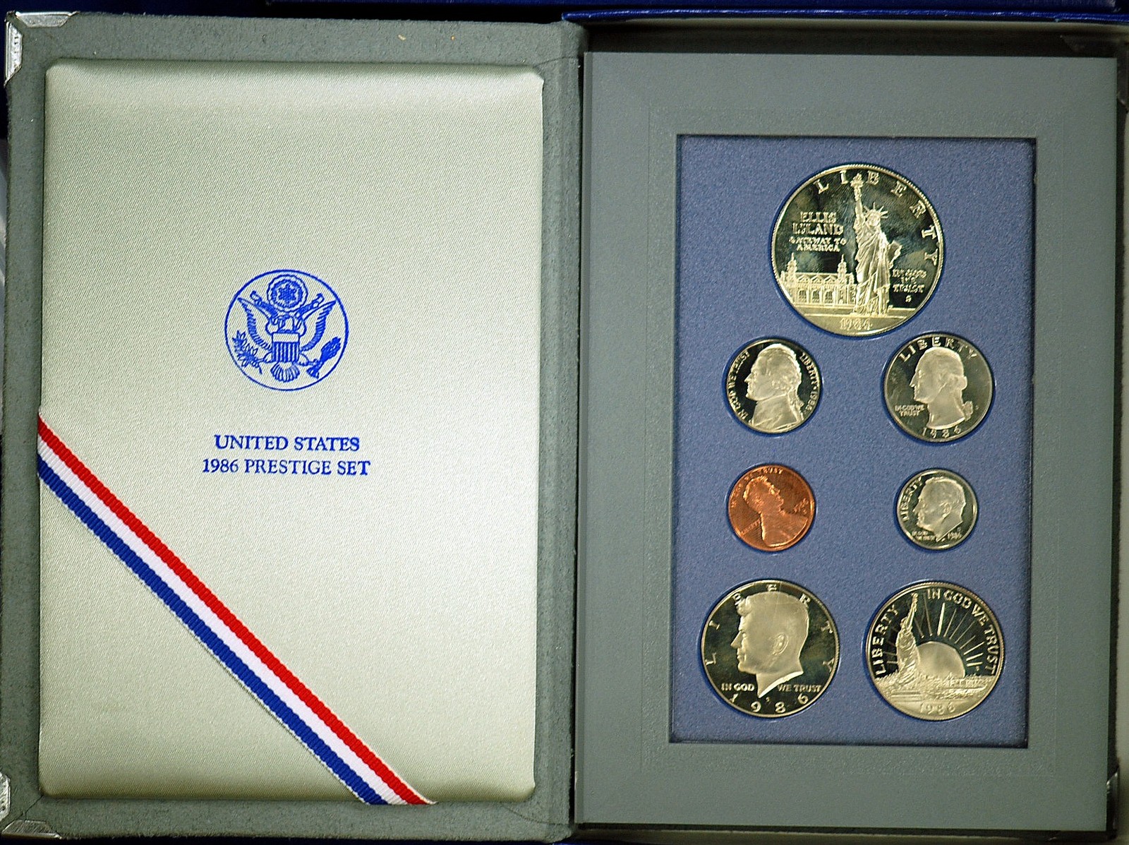 1986-S Prestige Proof Set Complete with 7 Coins in U.S. Mint Original Box + COA