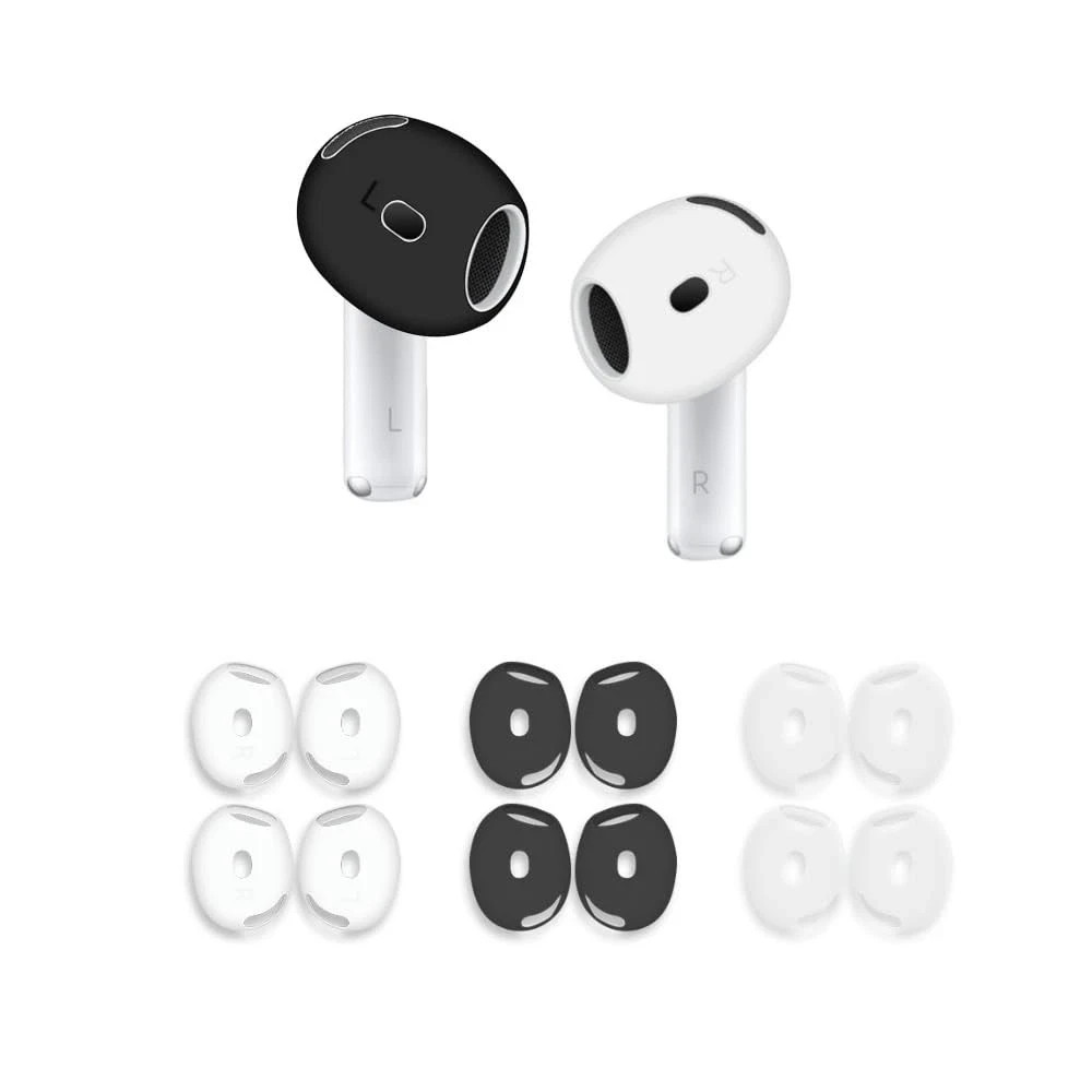6 Pairs Ear Cover for AirPods 4,Anti Slip Skin Tips Black&White
