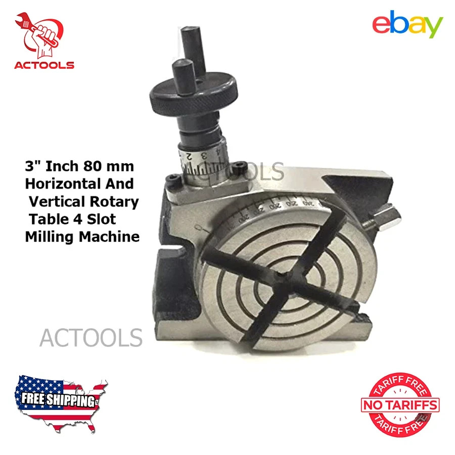 Rotary Table 3” Inch 4 Slot  80mm Horizontal & Vertical Low Profile With Milling