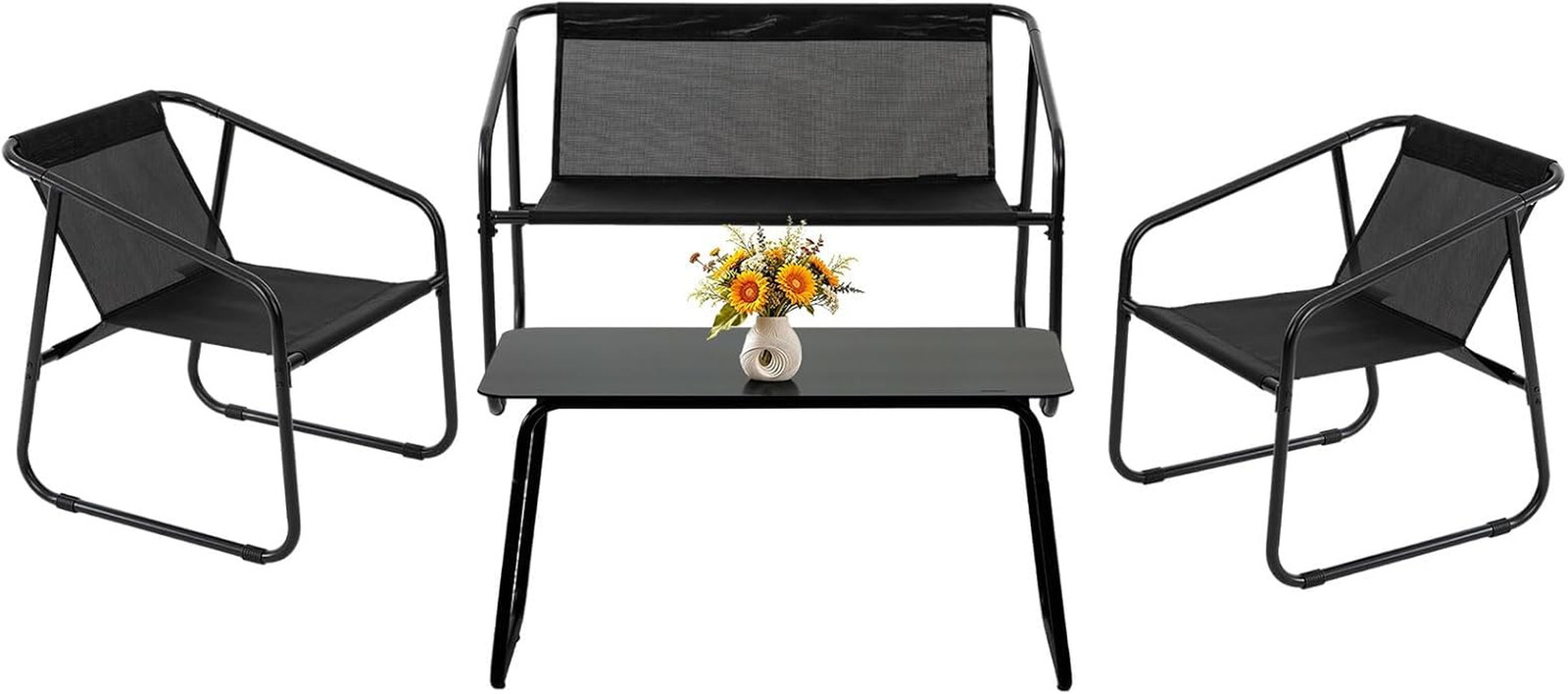 4 Piece Patio Furniture Set，Outdoor Patio Furniture Conversation Set with Table,