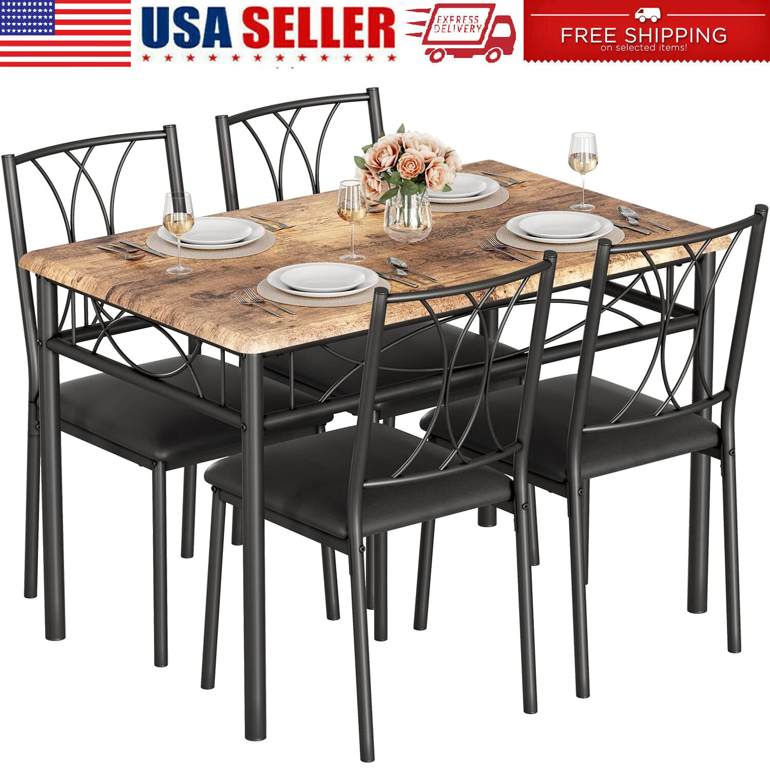 Modern Dining Table Set for 4 Kitchen Table Set and Upholstered Chairs Dinitte