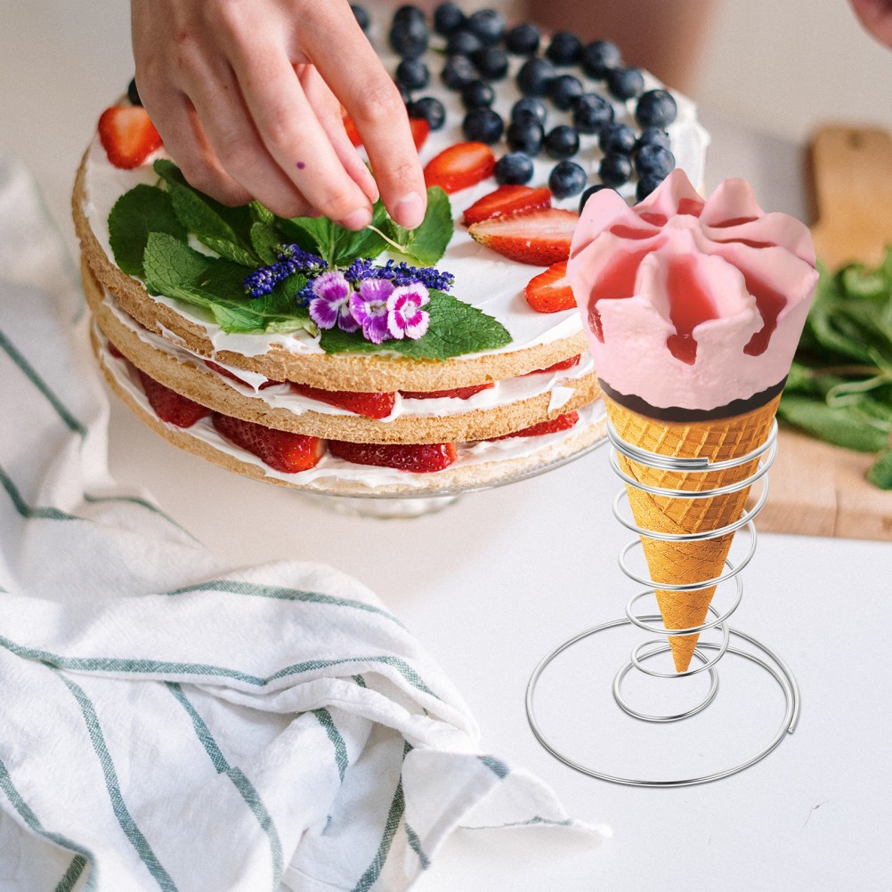 4 Pcs Stainless Steel Ice Cream Cone Holders Desk Display Stands for Kitchen