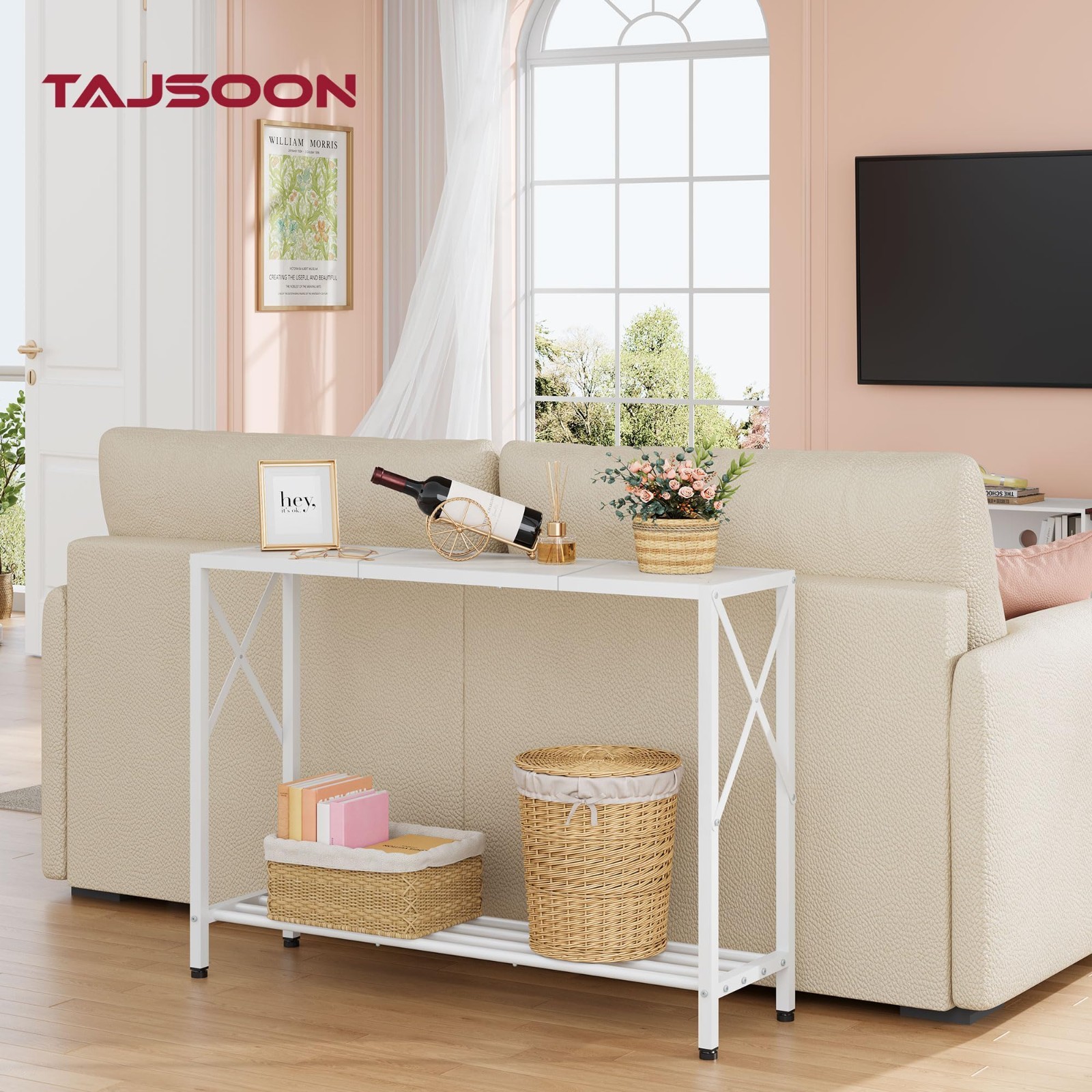 Narrow Console Table 41.8” - 2-Tier Entryway Sofa Table with X-Frame & Shelves,