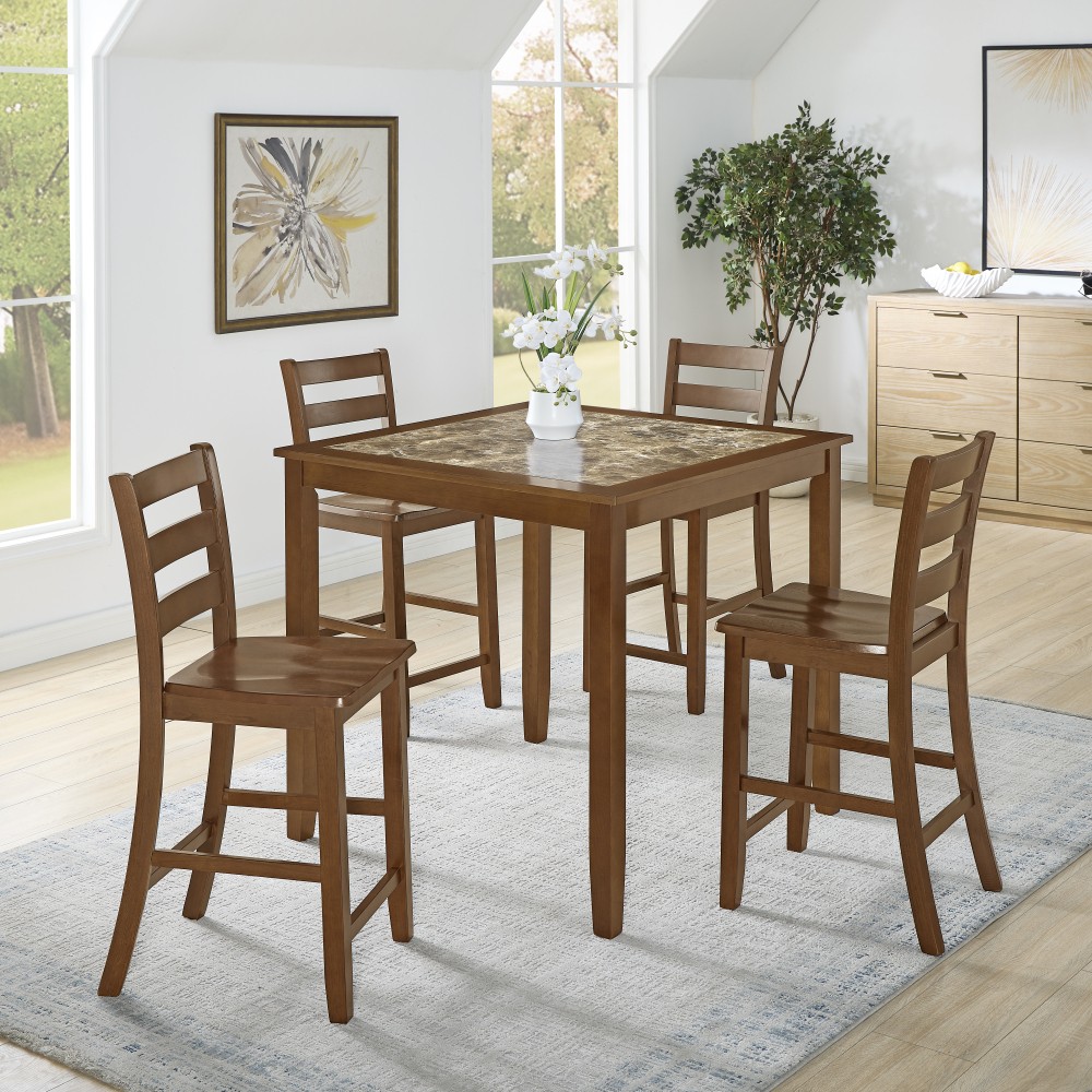 5 Piece Brown Dining/Bar Table Set - Retro-Style Breakfast Table for Dining Room