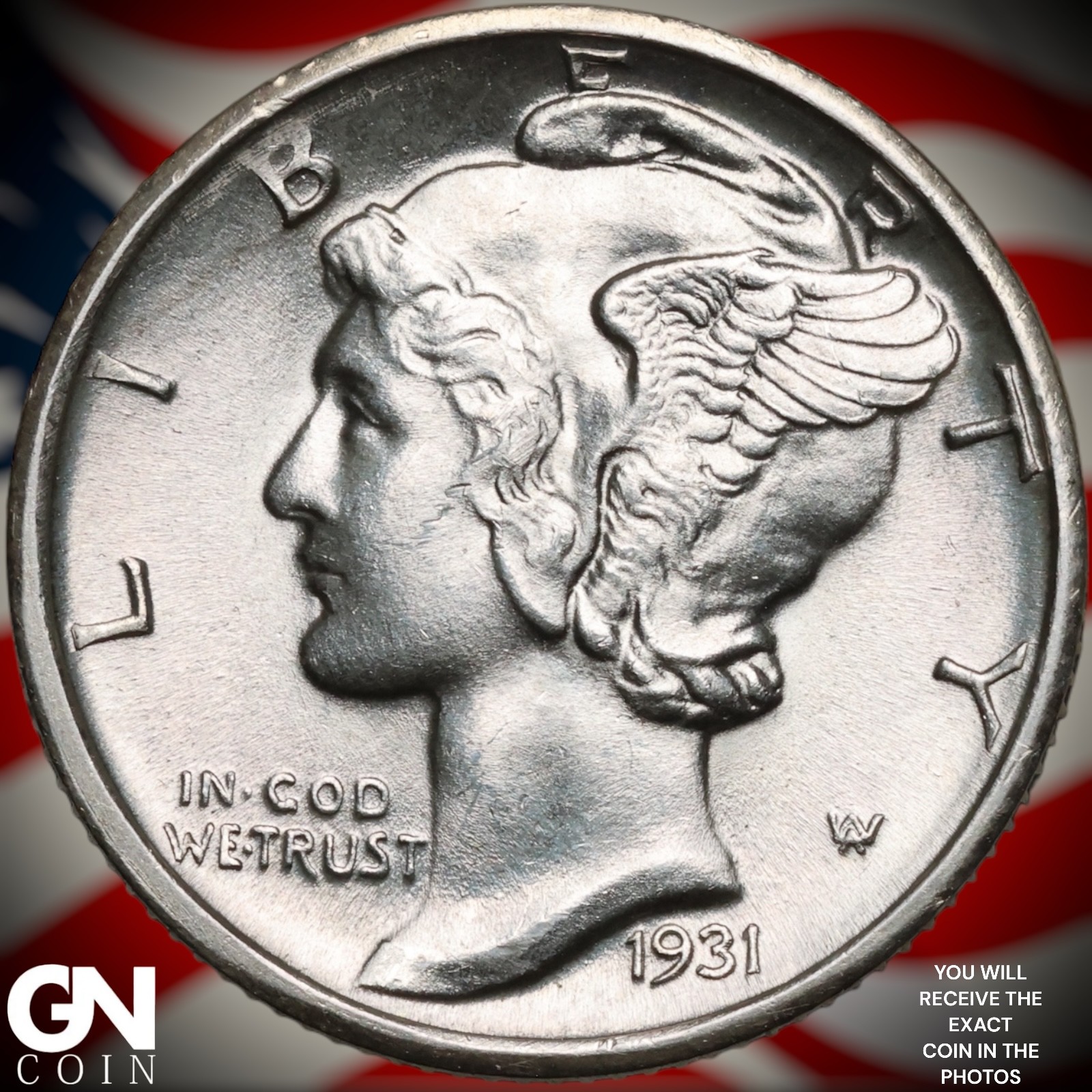 1931 D FSB FULL SPLIT BANDS Mercury Dime B3332