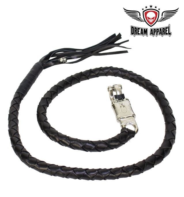 42" Inches Hand-Braided Leather Motorcycle Get Back Whip for Handlebar Biker