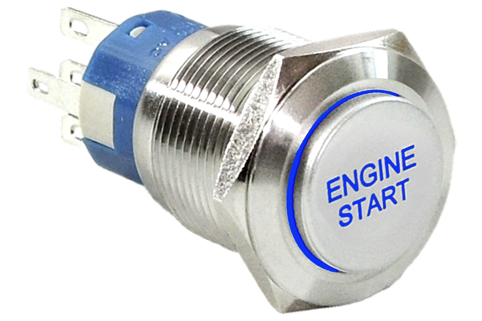 3/4" Start Engine Stainless Steel Push Button Switch w/ Blue LED Light 19mm 12V