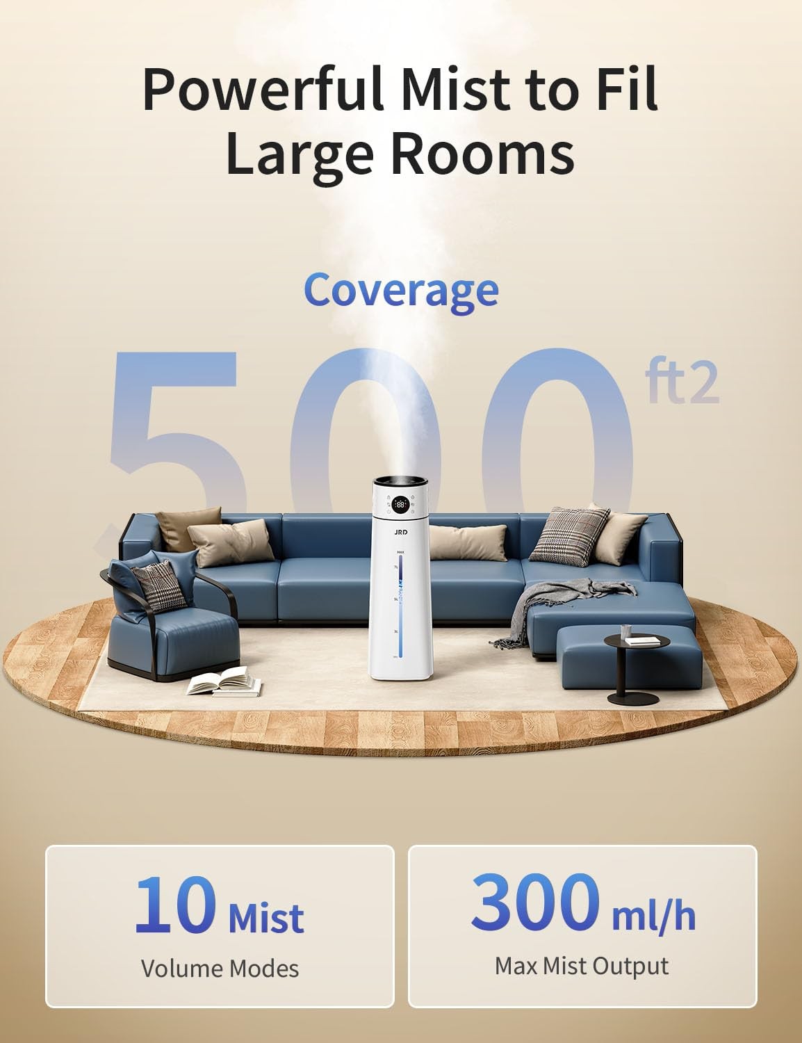 8L Cool Mist Humidifier for Large Room – Remote Control 10 Modes 40H Runtime