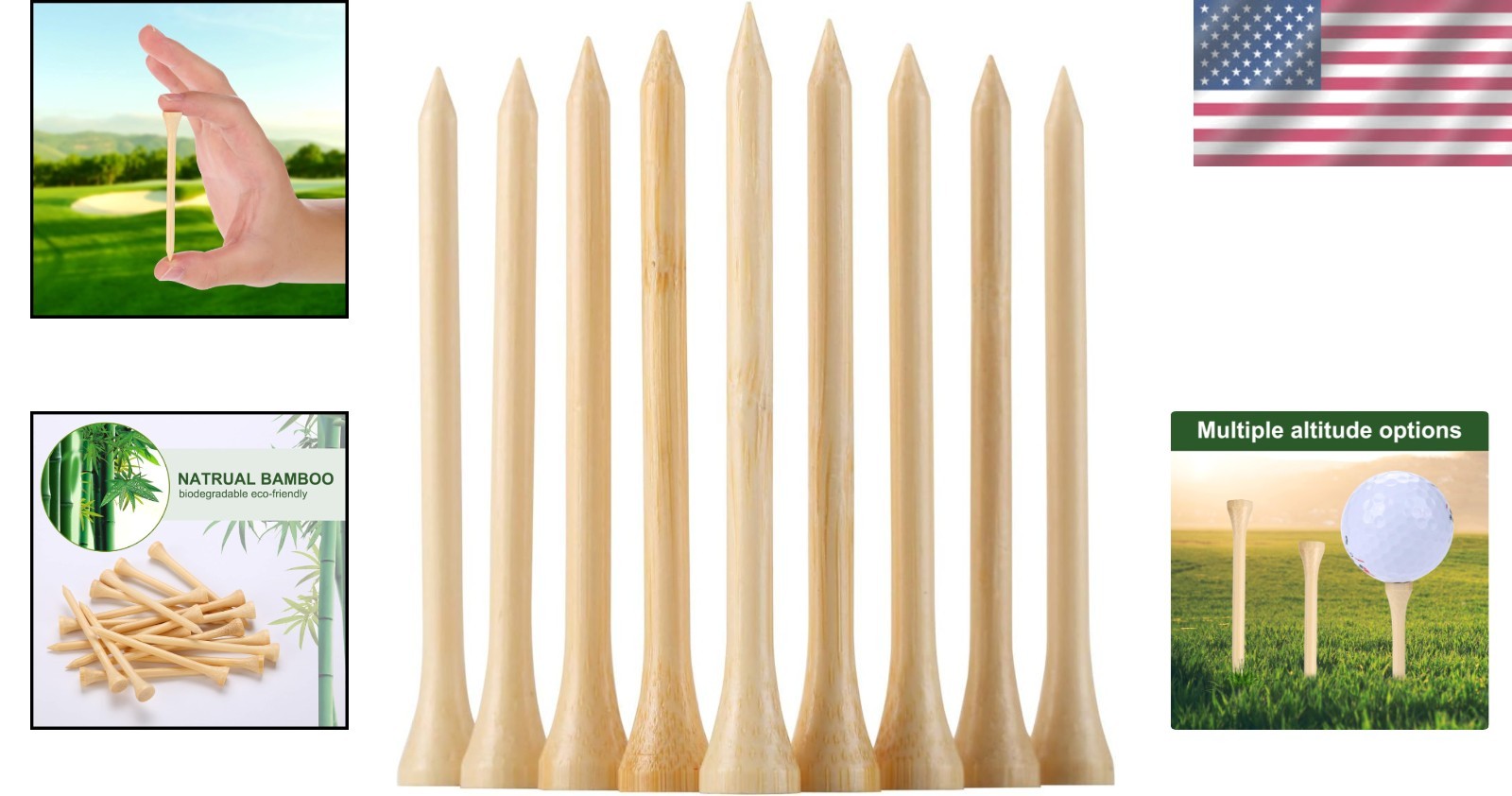 Biodegradable Bamboo Golf Tees 100 Pack – 3-1/4" Reduce Friction & Side Spin
