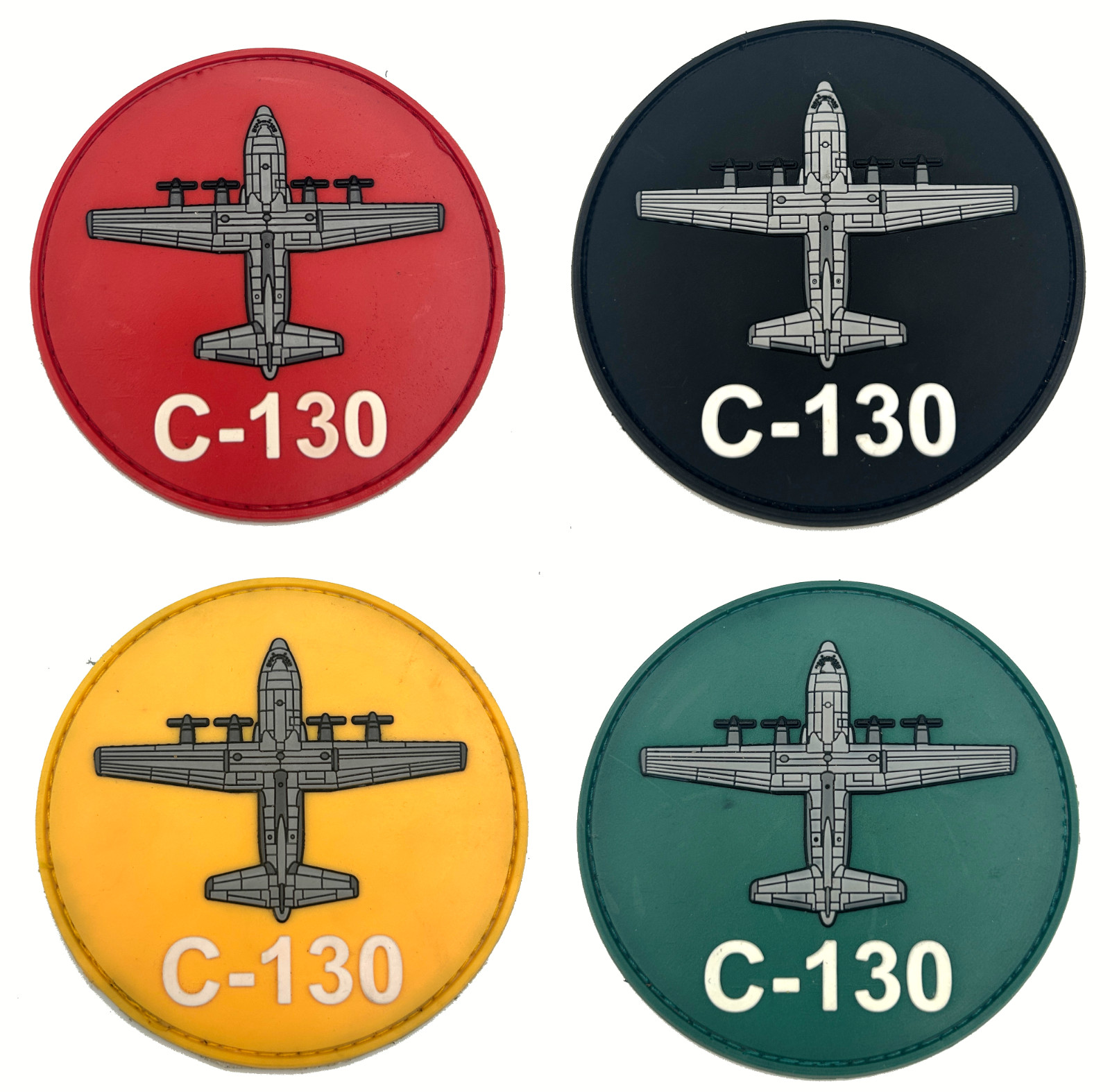 C-130 ROUND SHOULDER PATCH - RED, BLACK,YELLOW,GREEN - HIGH QUALITY PVC