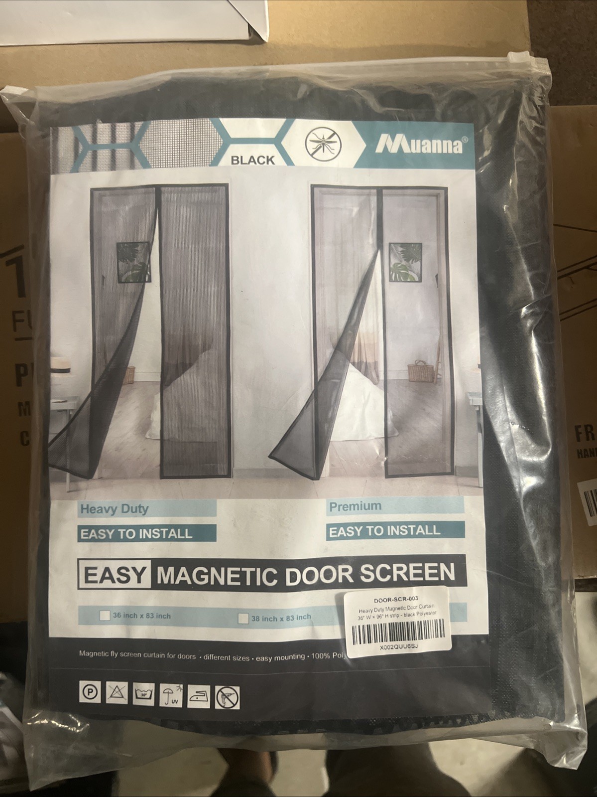 MUANNA Magnetic Door Screen Curtain 36x96 Inch Magnetic Mesh Heavy Duty Black