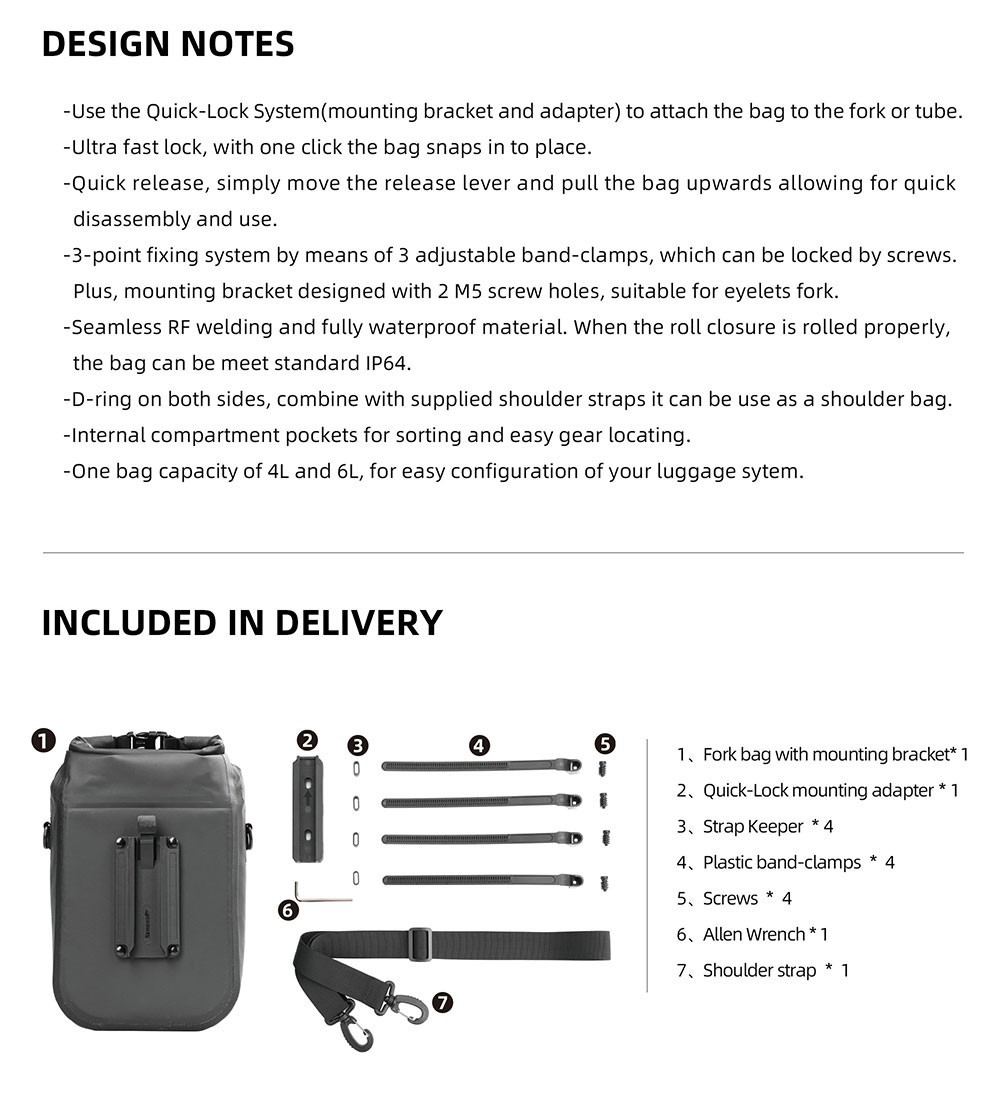 Rhinowalk 2 PCS Bicycle Fork Bag Quick Release Waterproof Electric Scooter Bag