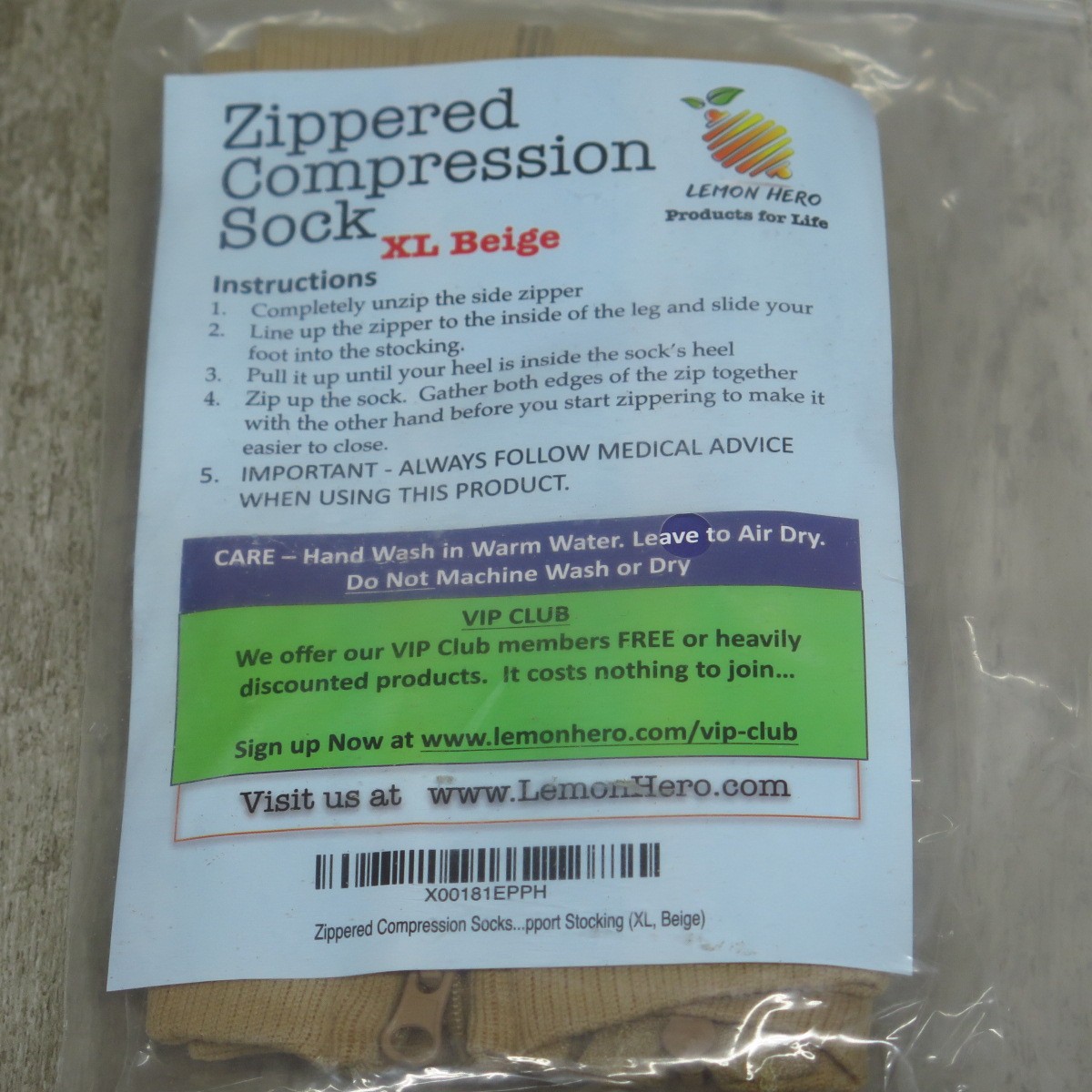 Lemon Hero Zippered Compression Socks Size XL Beige