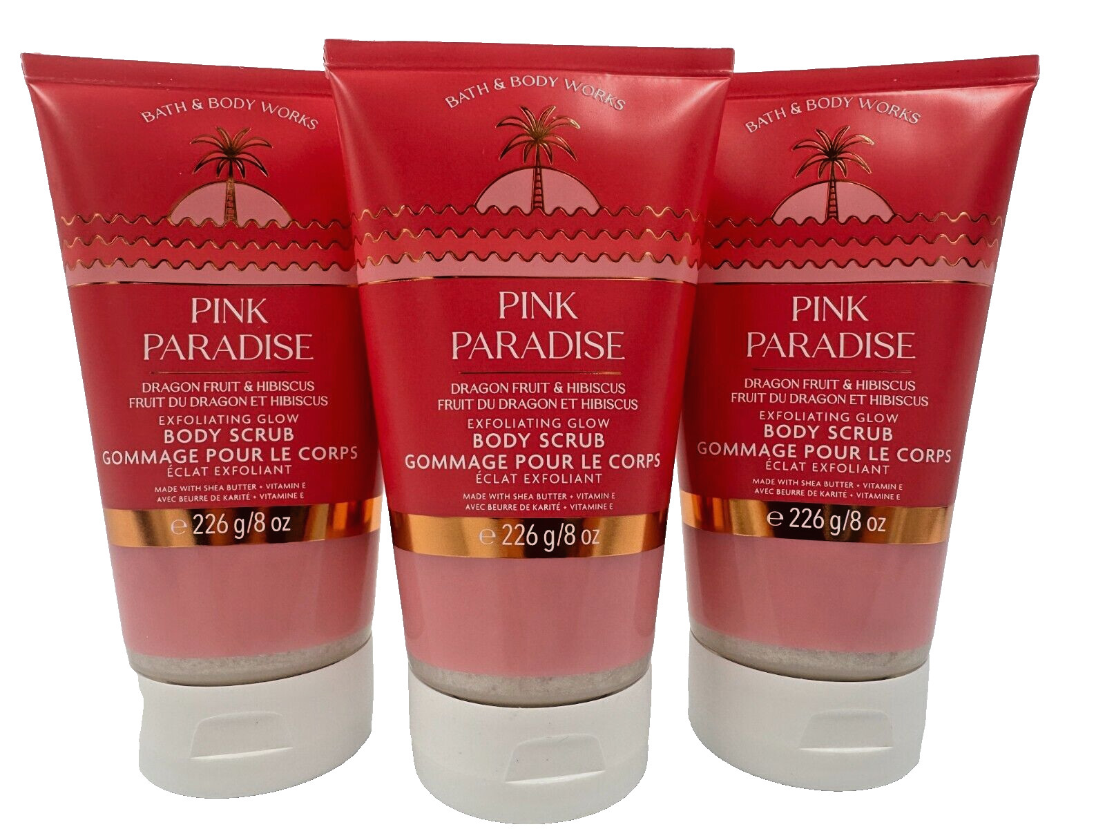NEW Bath Body Works Lot of 3 Tubes Pink Paradise Exfoliating Glow Body Scrub 8