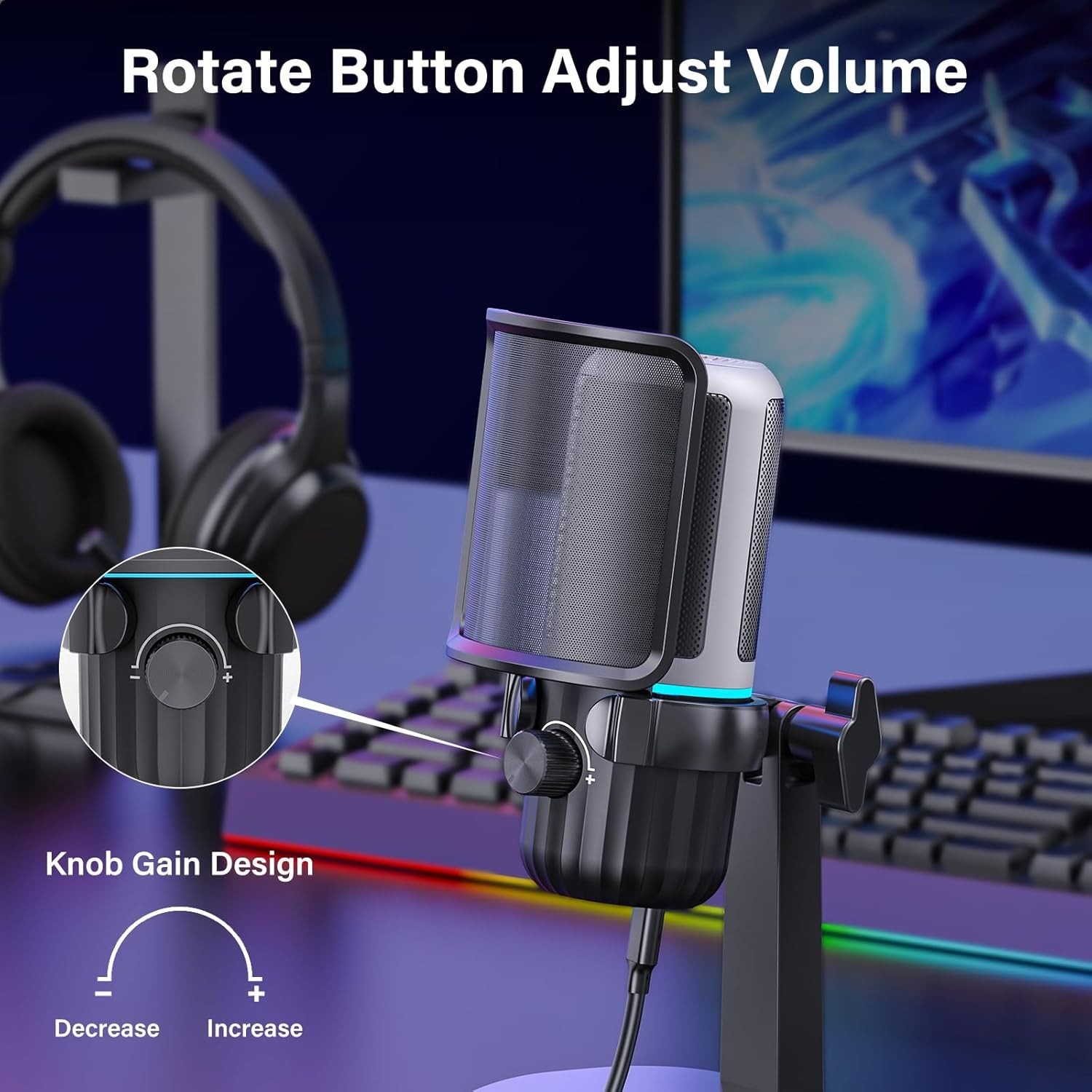 Professional Streaming Microphone with Built-in Headphone Jack & Volume Control