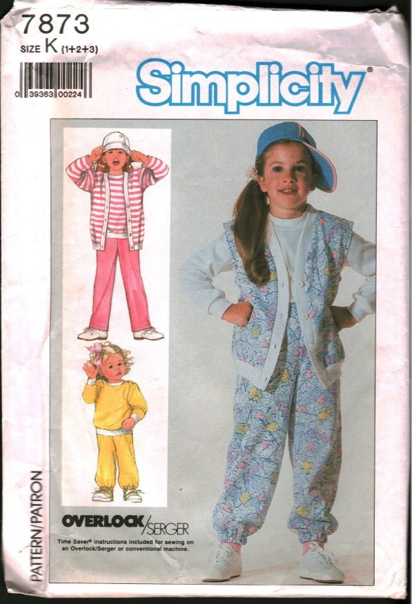 7873 Vintage Simplicity Sewing Pattern Girls 1980s Cardigan Vest Top Pants UNCUT