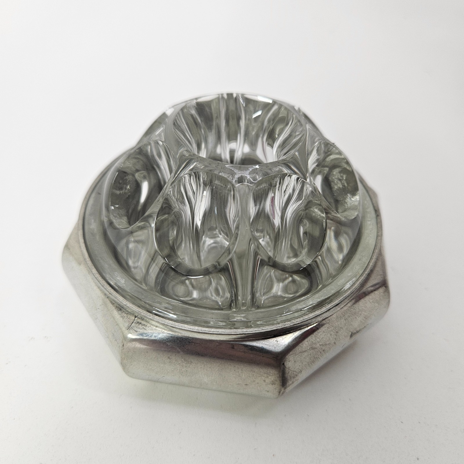 Vintage French Flower Frog Vase – Reims Glass & Tin Base – “Pique Fleur” france