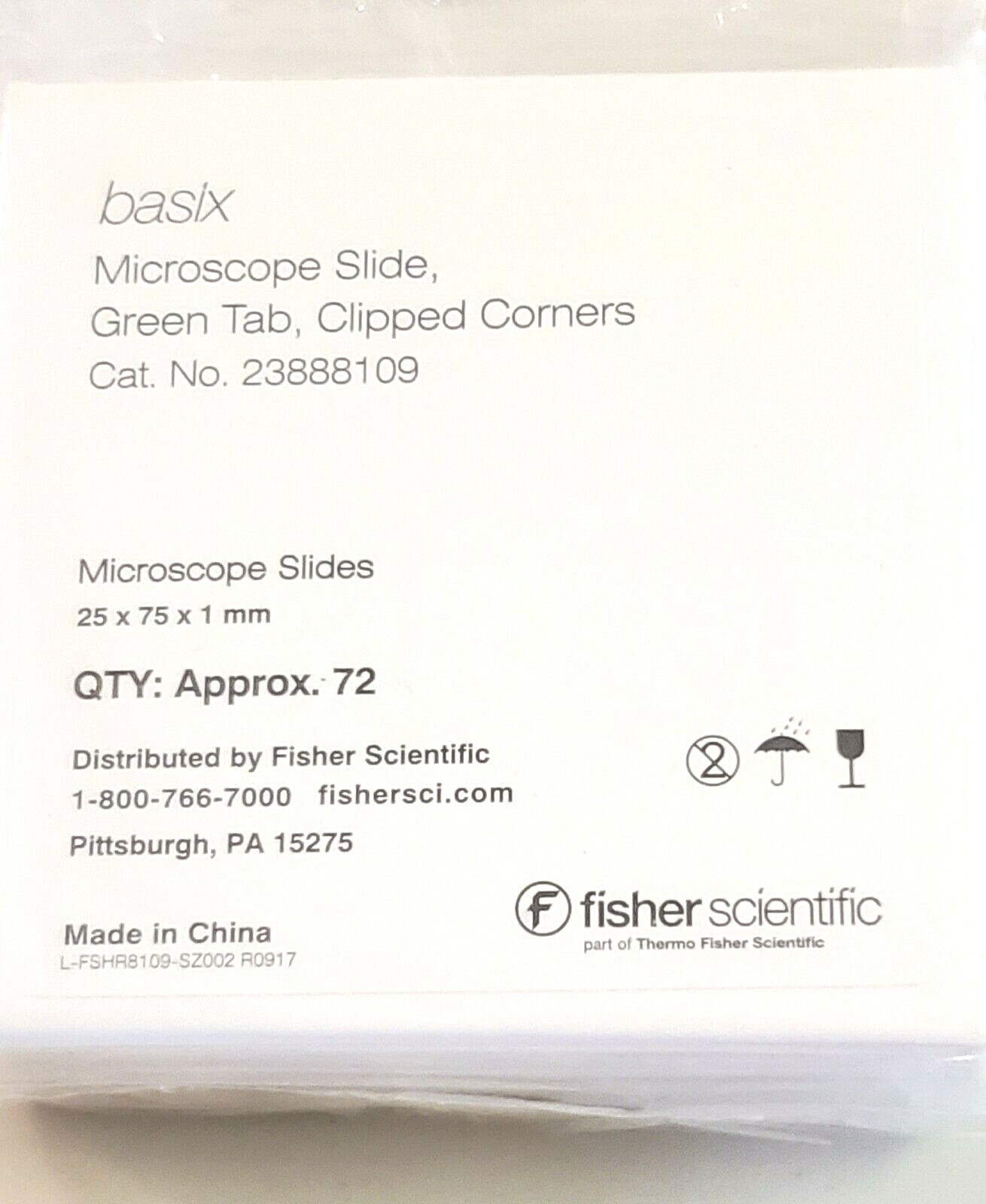 FISHERBRAND BASIX AQUA MICROSCOPE SLIDES- CLIPPED CORNERS- 1BOX